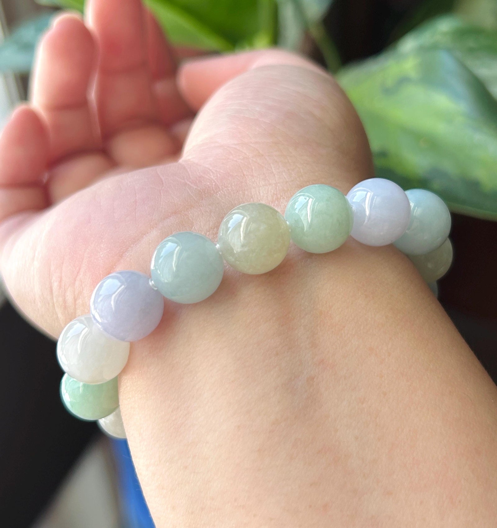 Natural Jadeite Beaded Bracelet Burmese Type A Untreated Translucent Fine Icy Macaron Multicolor Jade 11.5mm BIG Beads
