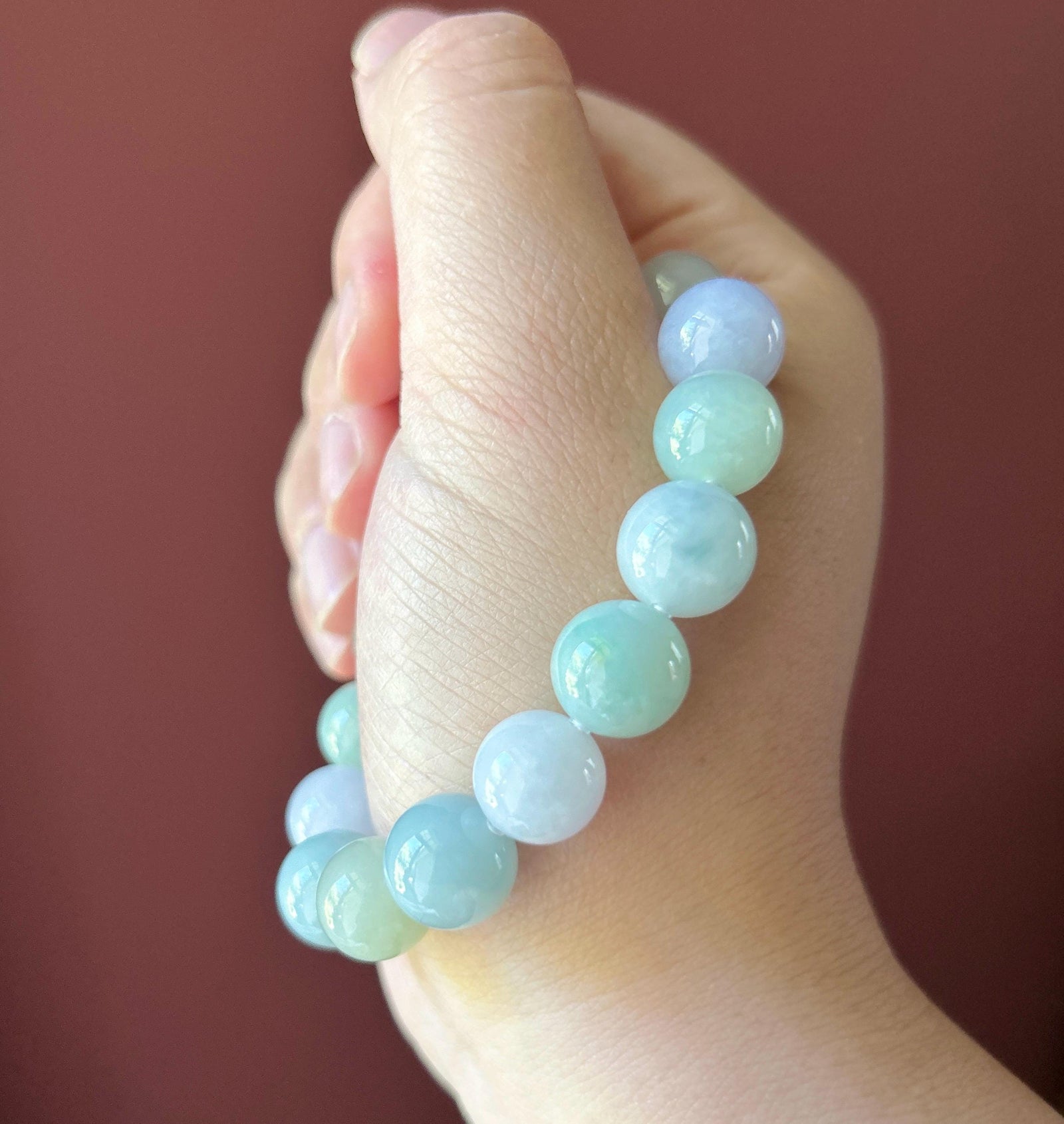 Natural Jadeite Beaded Bracelet Burmese Type A Untreated Translucent Fine Icy Macaron Multicolor Jade 11.5mm BIG Beads