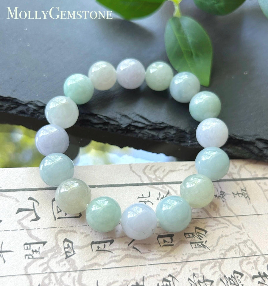 Natural Jadeite Beaded Bracelet Burmese Type A Untreated Translucent Fine Icy Macaron Multicolor Jade 11.5mm BIG Beads