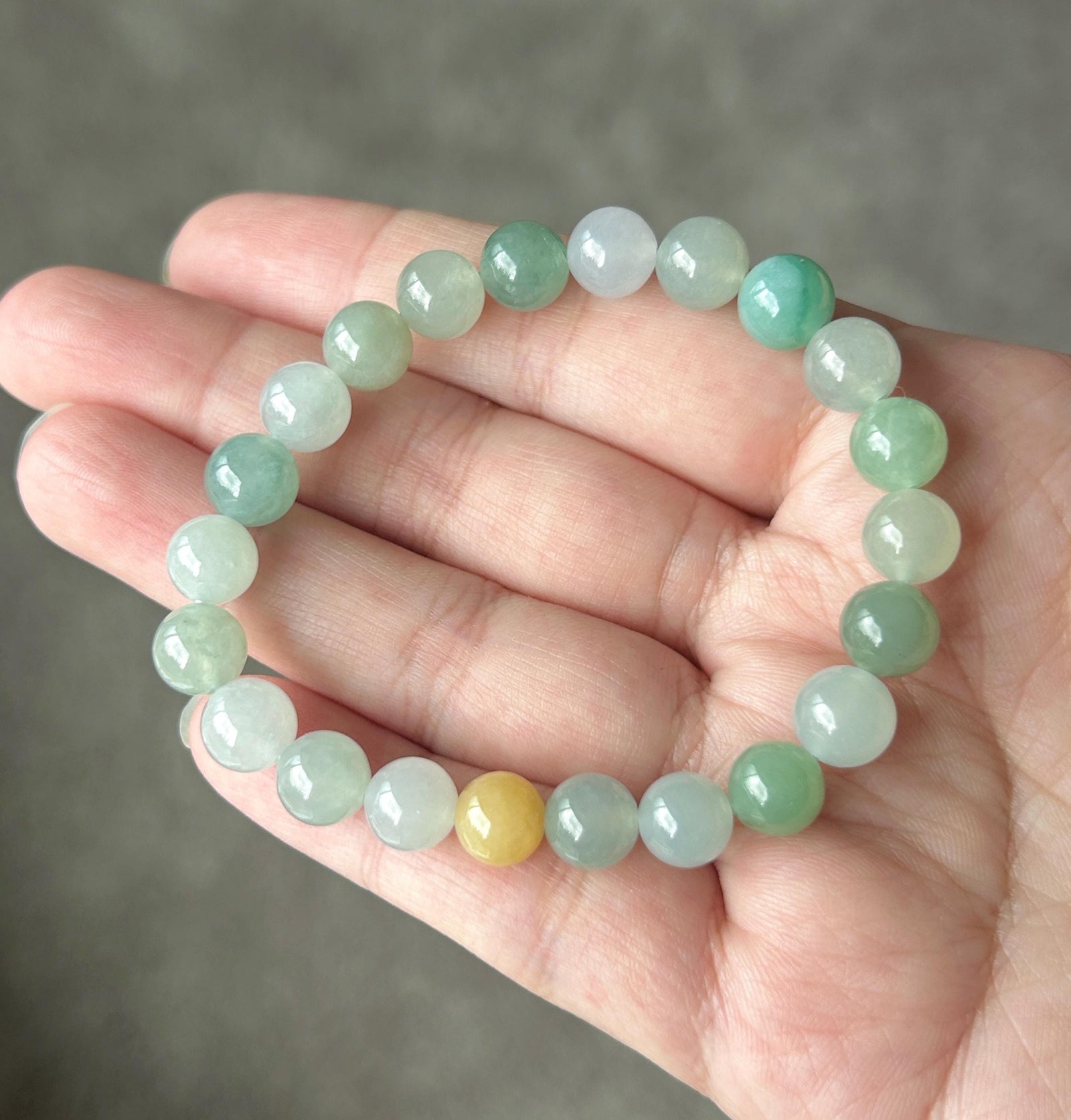 Natural Jadeite Bracelet, Burmese Type A Icy Translucent Multicolor Jade Beads, 8.3mm Duobao Bracelet