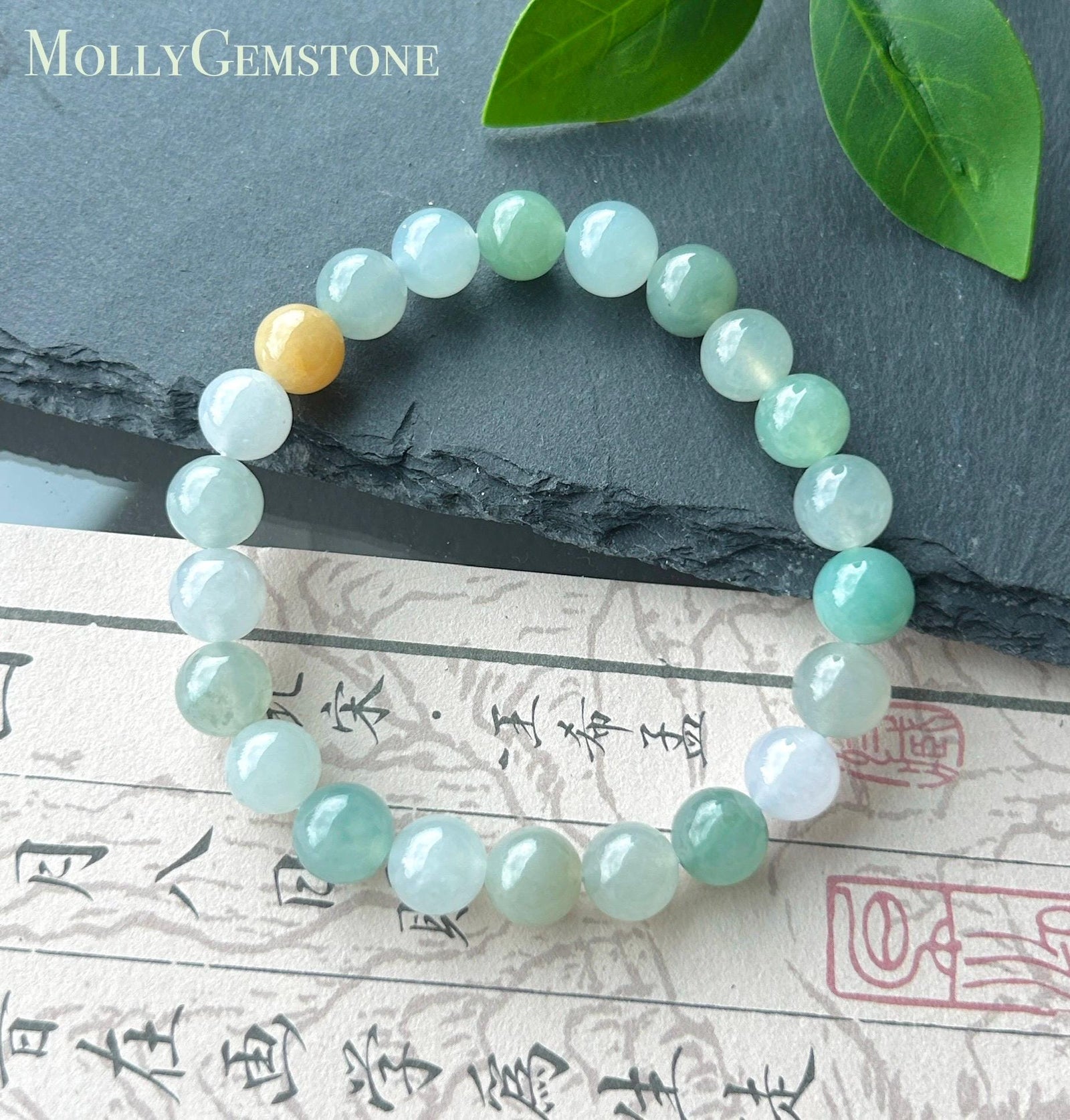 Natural Jadeite Bracelet, Burmese Type A Icy Translucent Multicolor Jade Beads, 8.3mm Duobao Bracelet