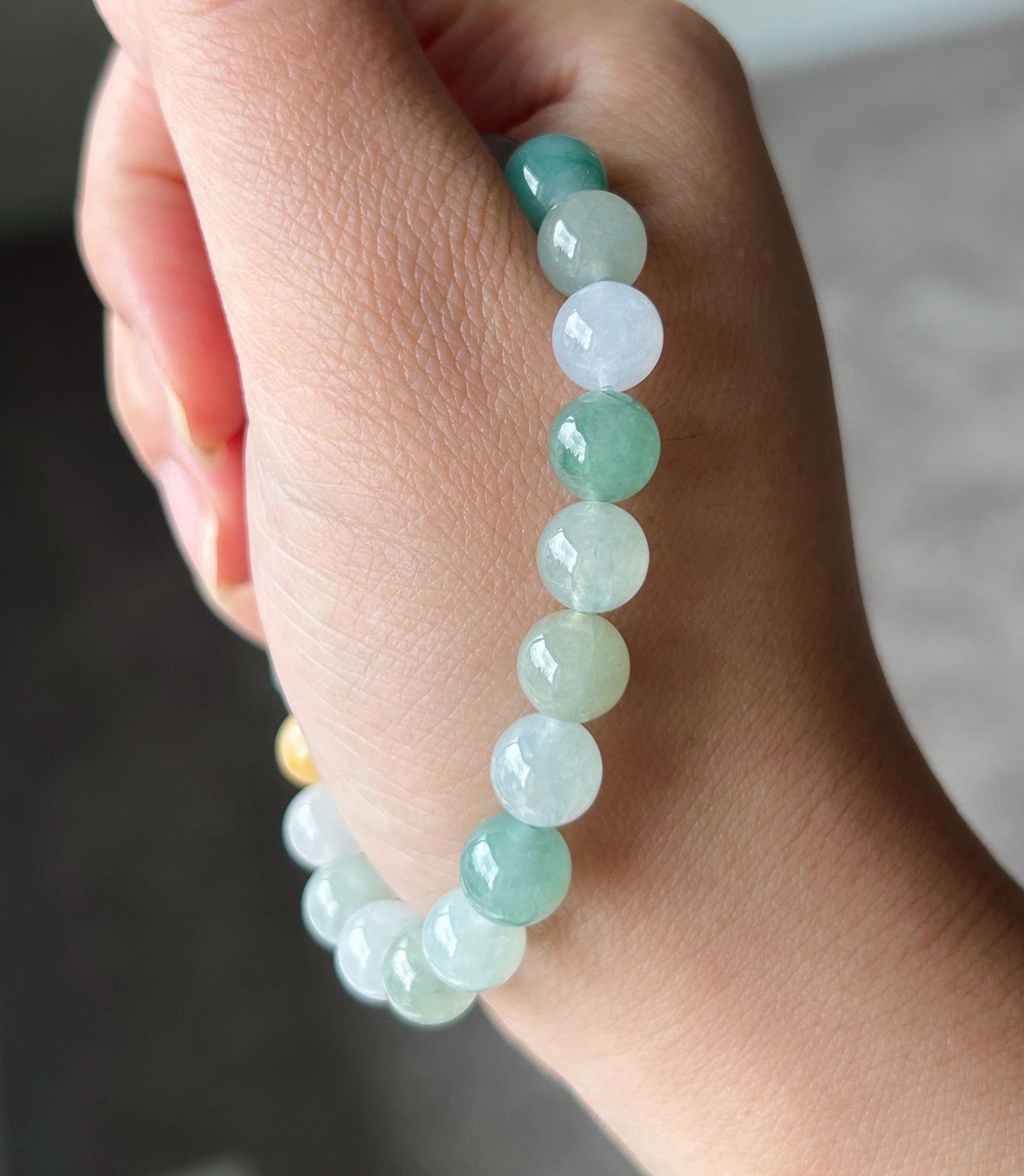 Natural Jadeite Bracelet, Burmese Type A Icy Translucent Multicolor Jade Beads, 8.3mm Duobao Bracelet