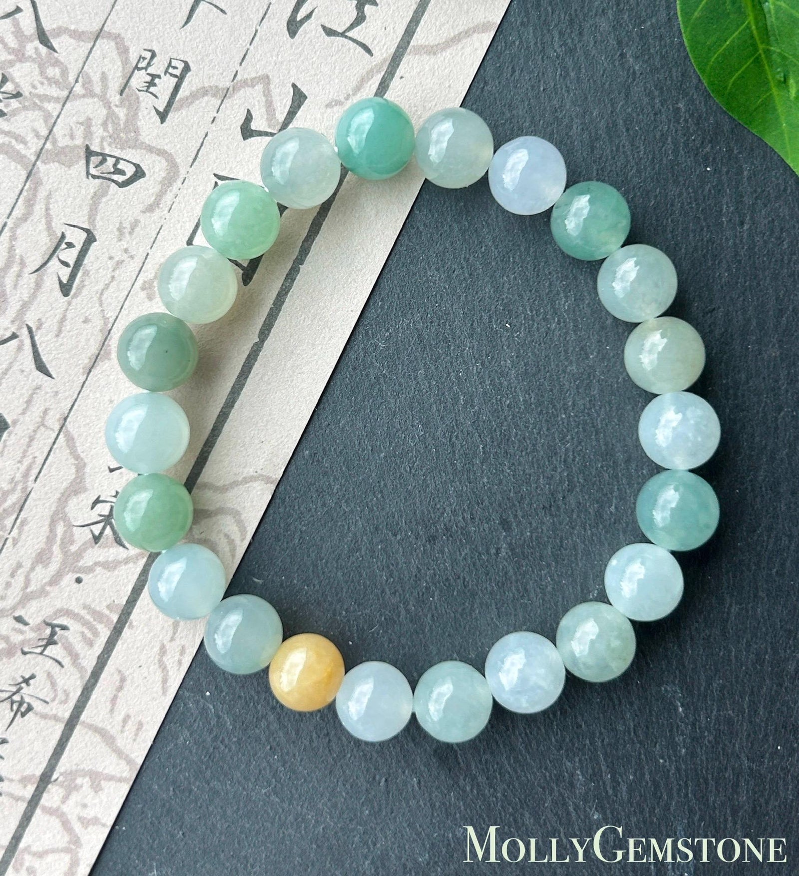 Natural Jadeite Bracelet, Burmese Type A Icy Translucent Multicolor Jade Beads, 8.3mm Duobao Bracelet