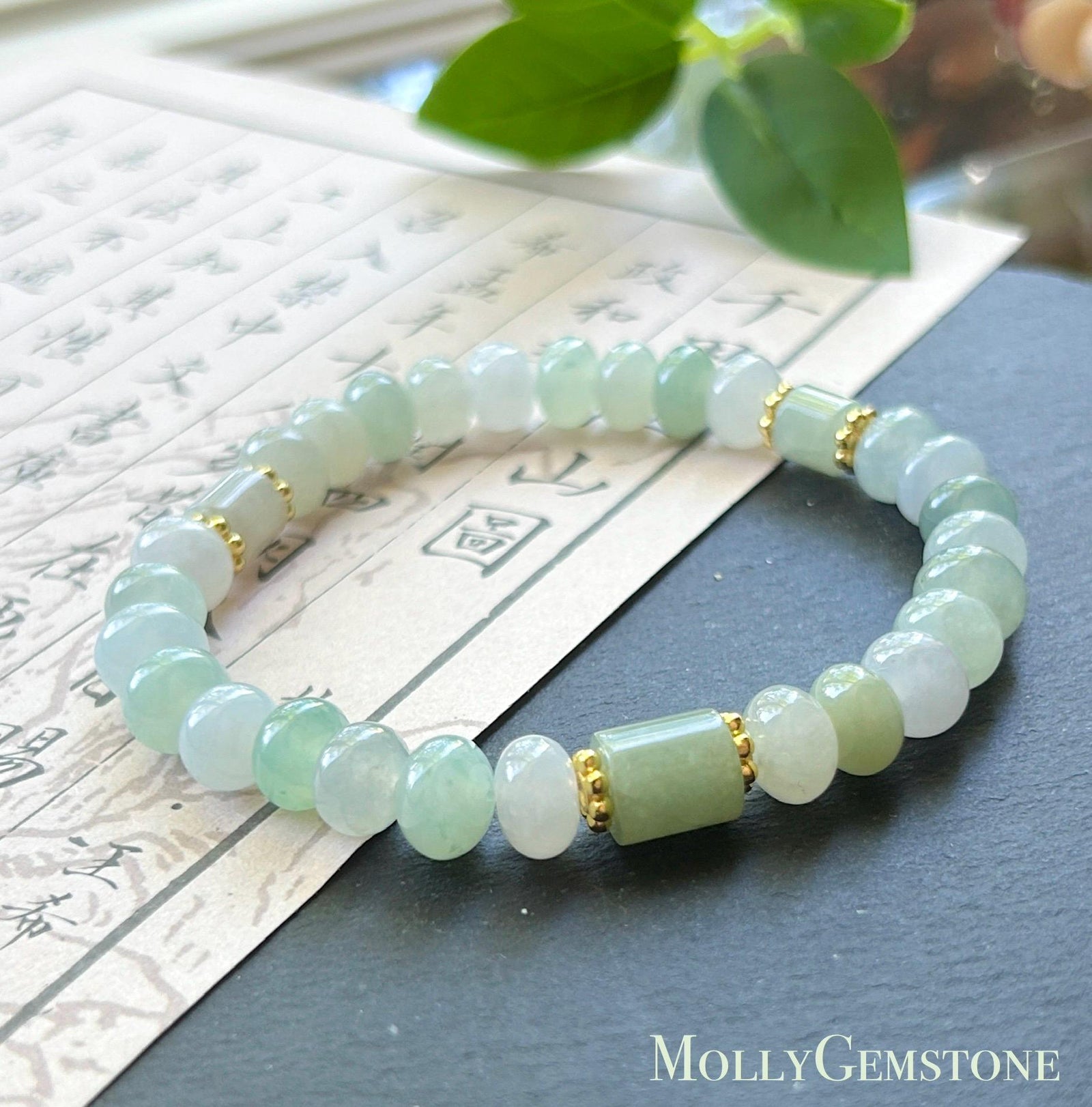 Natural Jadeite Beaded Bracelet – Burmese Type A Icy Translucent Fresh Multicolor Jade with Lulutong Focal, 8.5mm