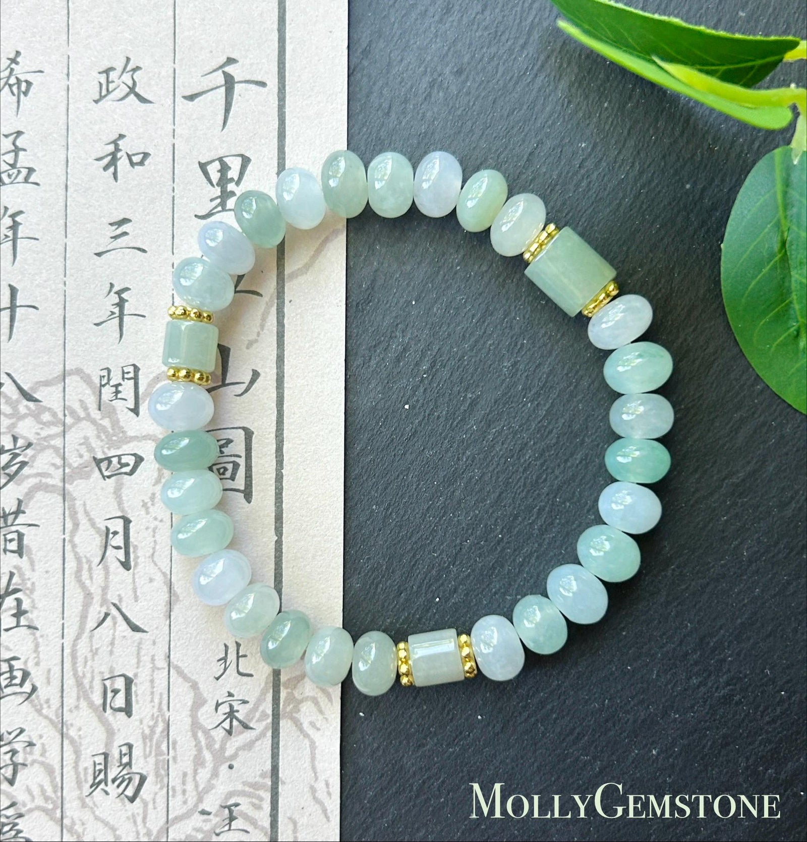 Natural Jadeite Beaded Bracelet – Burmese Type A Icy Translucent Fresh Multicolor Jade with Lulutong Focal, 8.5mm