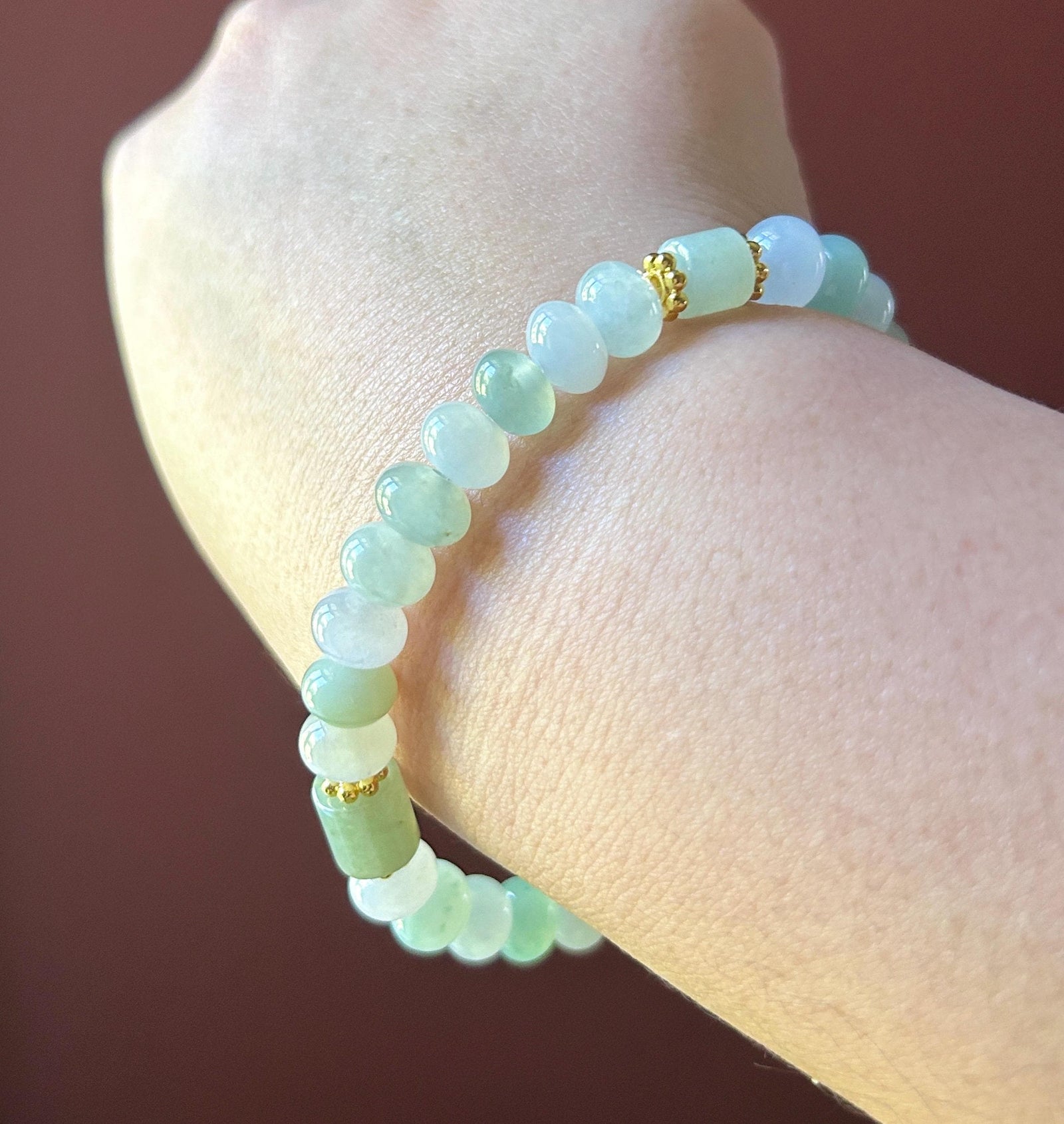 Natural Jadeite Beaded Bracelet – Burmese Type A Icy Translucent Fresh Multicolor Jade with Lulutong Focal, 8.5mm