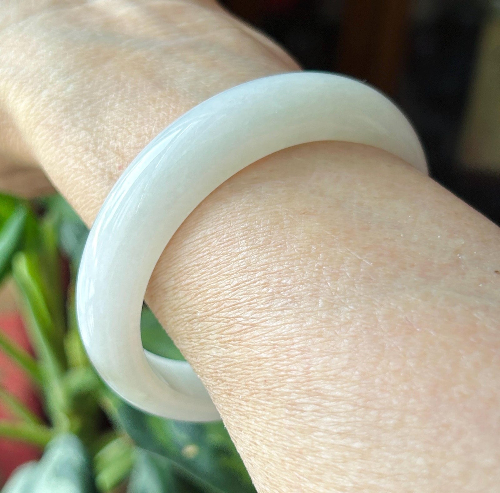 Certified Natural Jadeite Bangle – Burmese Type A Untreated fine glutinous Moonlight White Jade, Thick Round-D Cut, 58mm