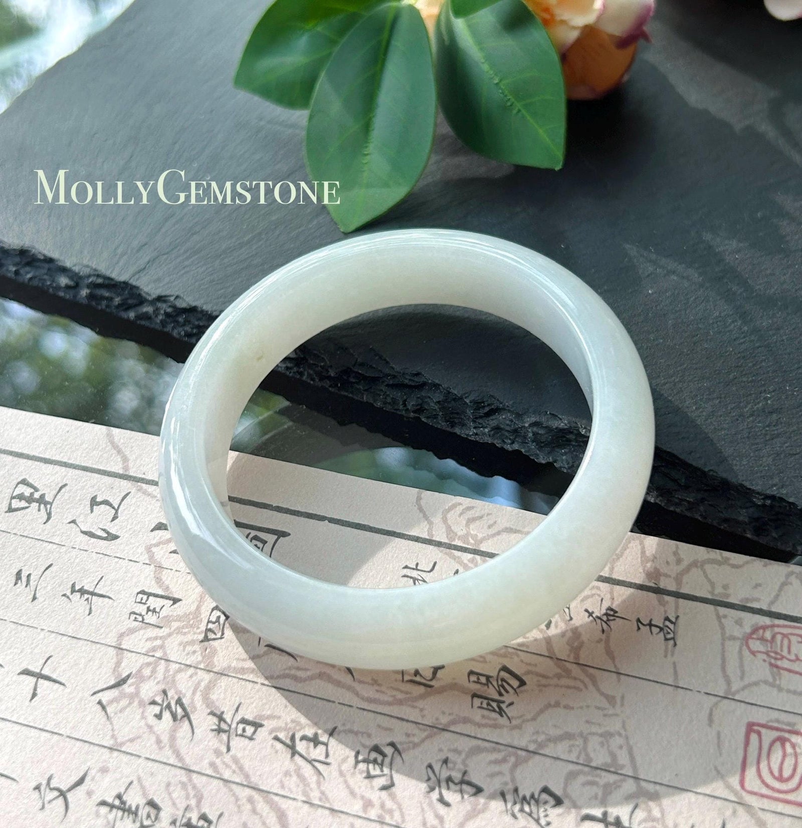 Certified Natural Jadeite Bangle – Burmese Type A Untreated fine glutinous Moonlight White Jade, Thick Round-D Cut, 58mm