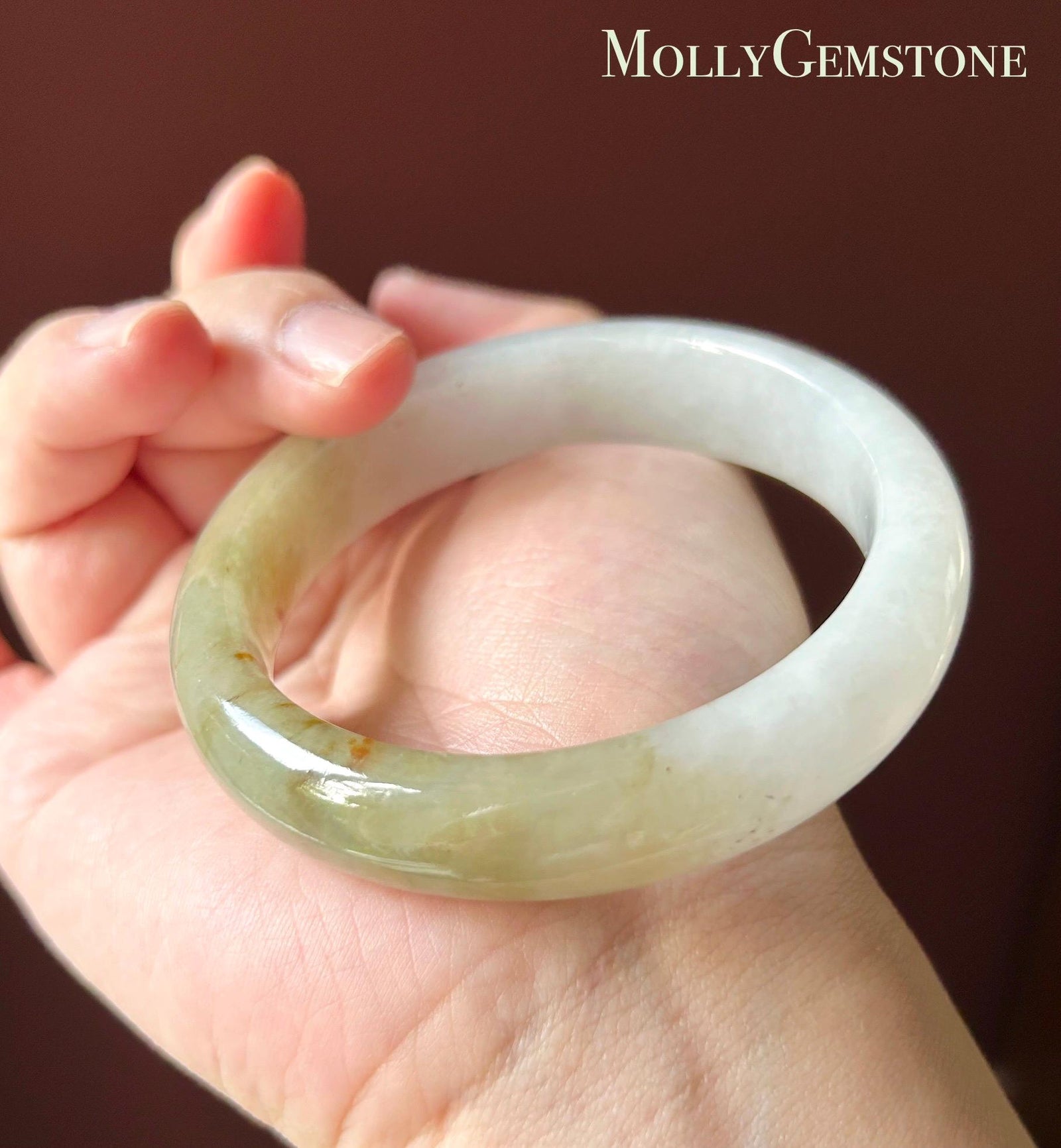 Certified Natural Jadeite Bangle – Burmese Type A Untreated Fine Glutinous White & Yellow/Red Jade, Thick Round-D Cut, 58.7mm