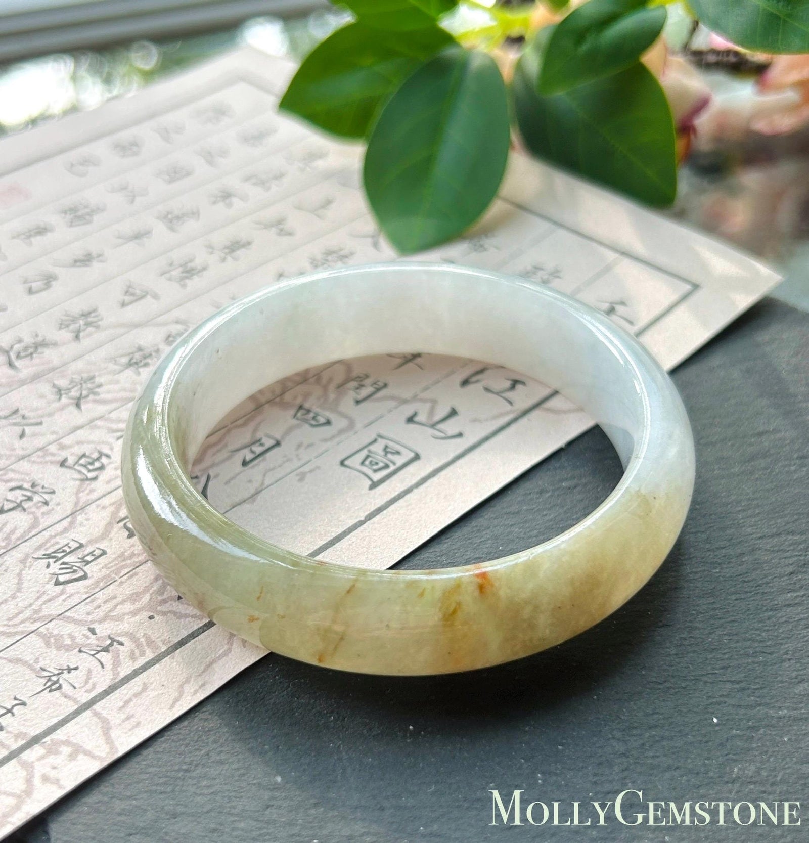 Certified Natural Jadeite Bangle – Burmese Type A Untreated Fine Glutinous White & Yellow/Red Jade, Thick Round-D Cut, 58.7mm