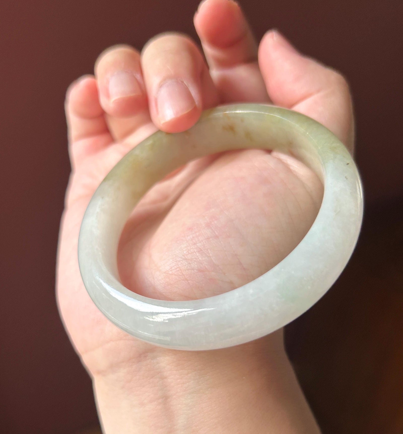 Certified Natural Jadeite Bangle – Burmese Type A Untreated Fine Glutinous White & Yellow/Red Jade, Thick Round-D Cut, 58.7mm