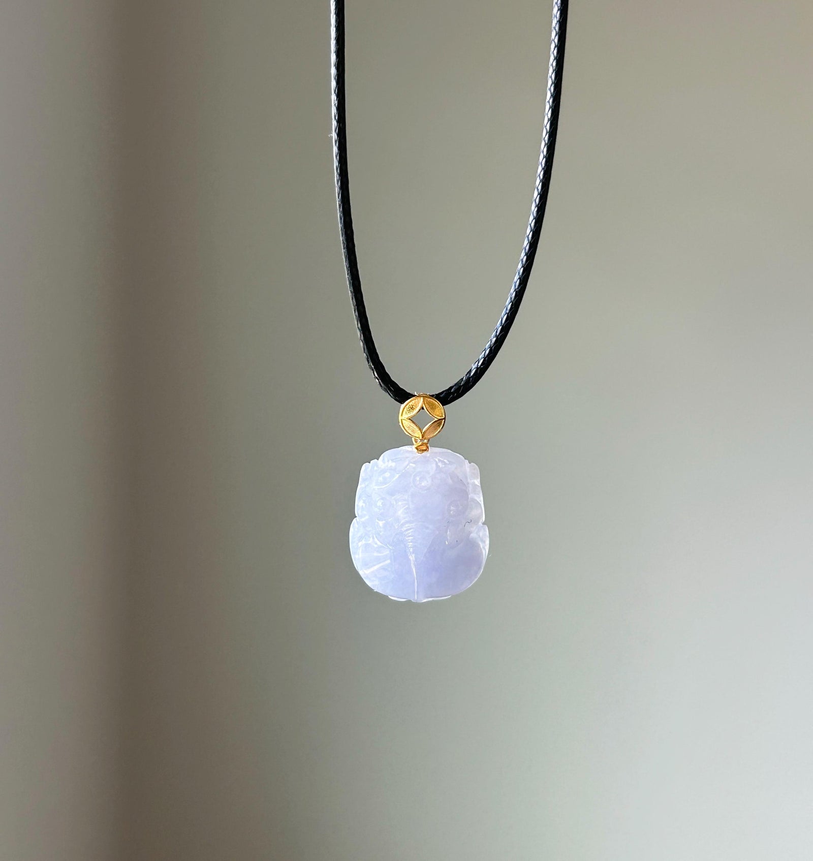 Natural Jadeite Petite Pixiu Pendant | Burmese Type A Icy Translucent Lavender Purple Jade | 18K Solid Gold Bail