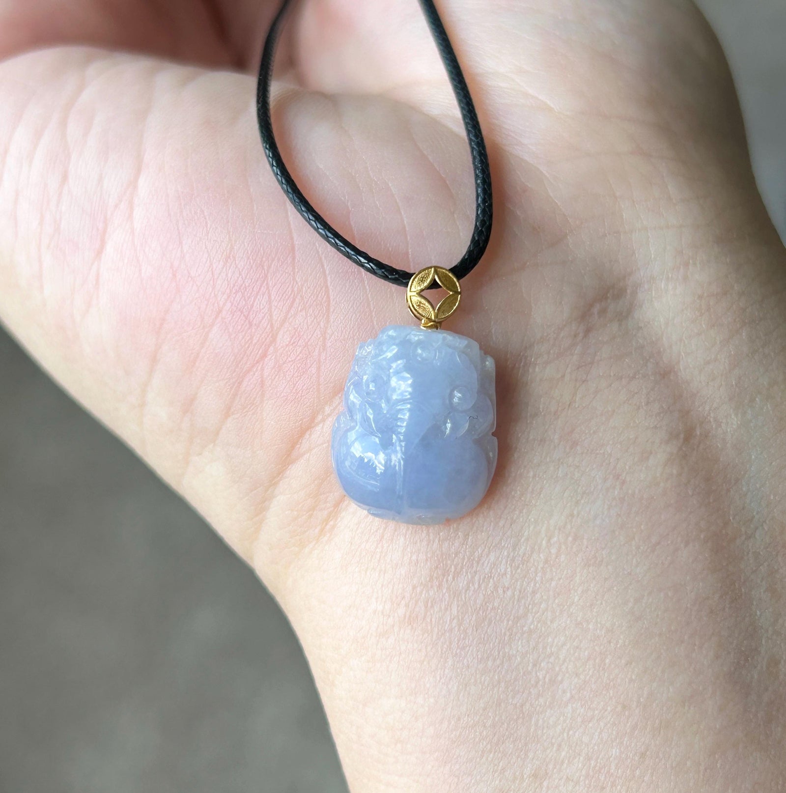 Natural Jadeite Petite Pixiu Pendant | Burmese Type A Icy Translucent Lavender Purple Jade | 18K Solid Gold Bail