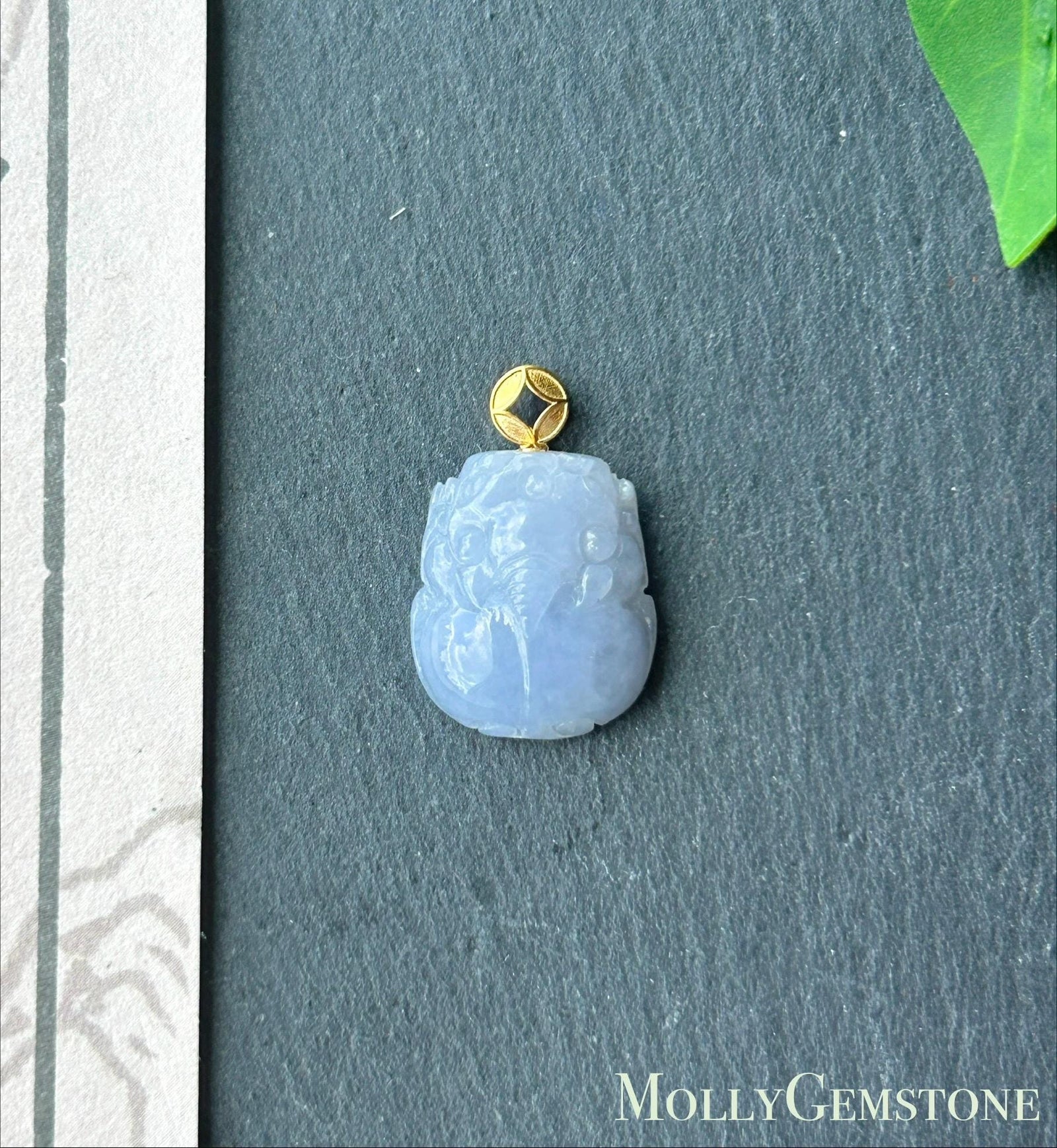 Natural Jadeite Petite Pixiu Pendant | Burmese Type A Icy Translucent Lavender Purple Jade | 18K Solid Gold Bail