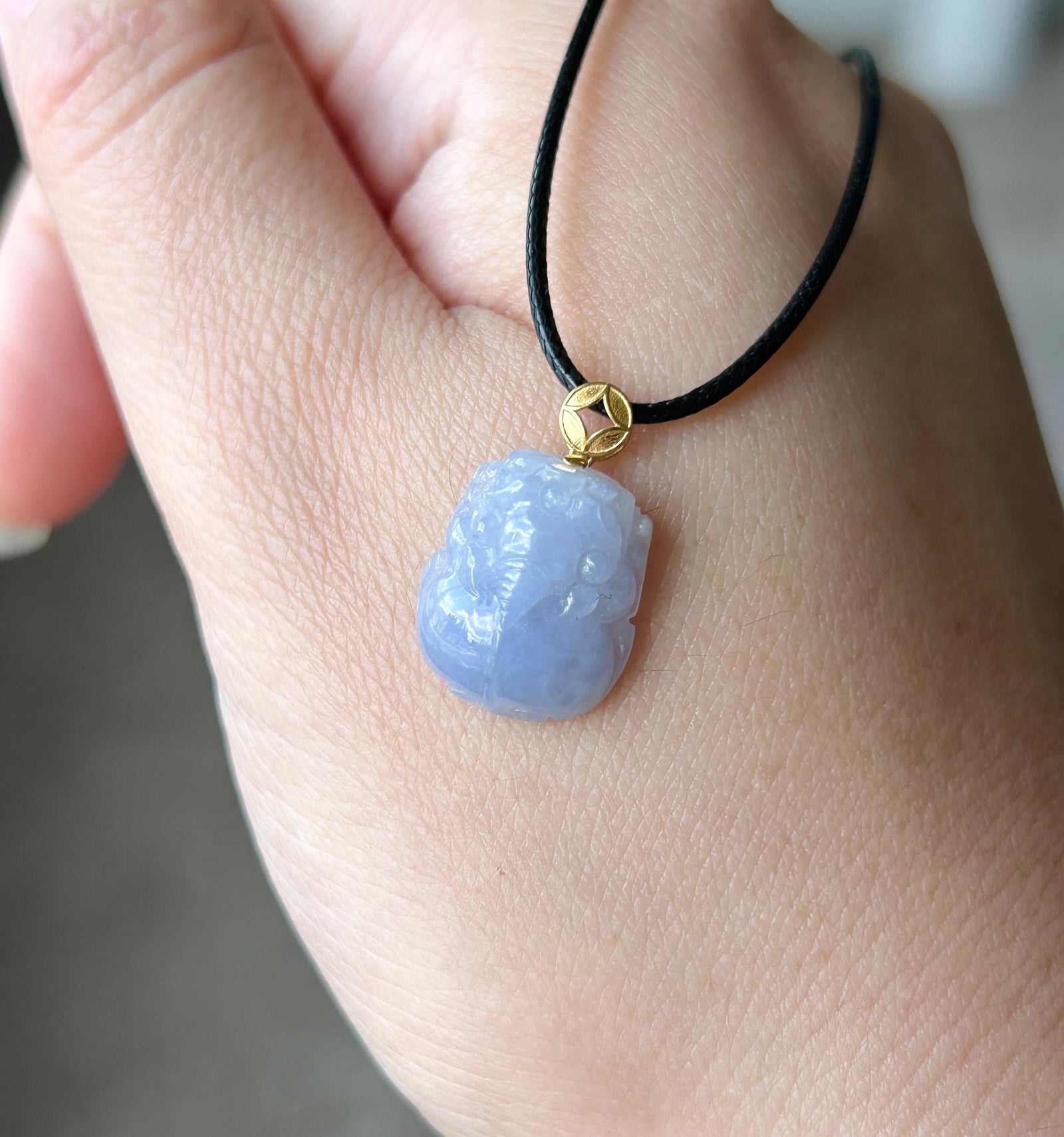 Natural Jadeite Petite Pixiu Pendant | Burmese Type A Icy Translucent Lavender Purple Jade | 18K Solid Gold Bail