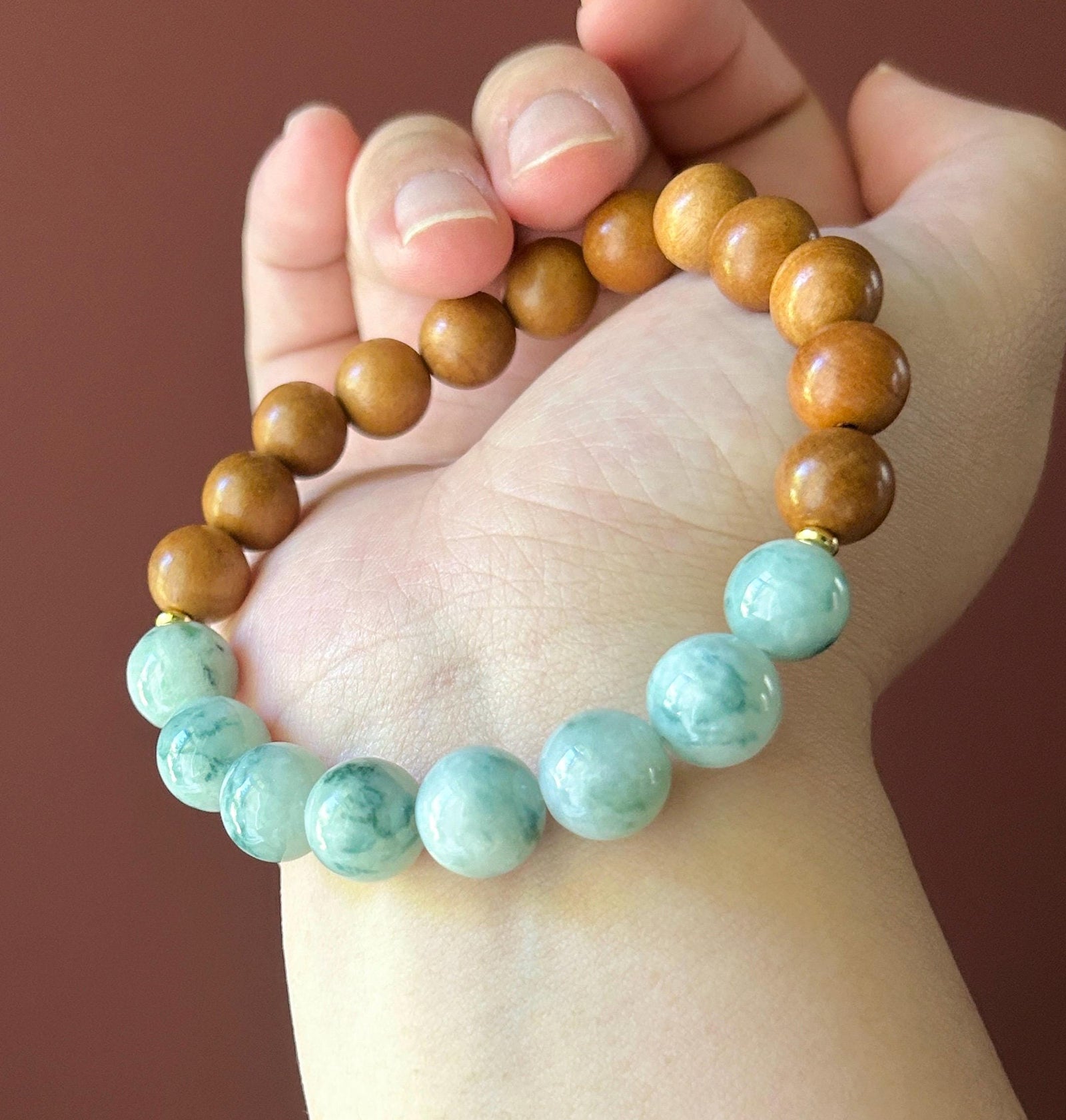Natural Jadeite Beaded Bracelet Burmese Type A Untreated Fine Glutinous Zen Style Blue Floral Jade 11.5mm BIG Beads | Boxwood