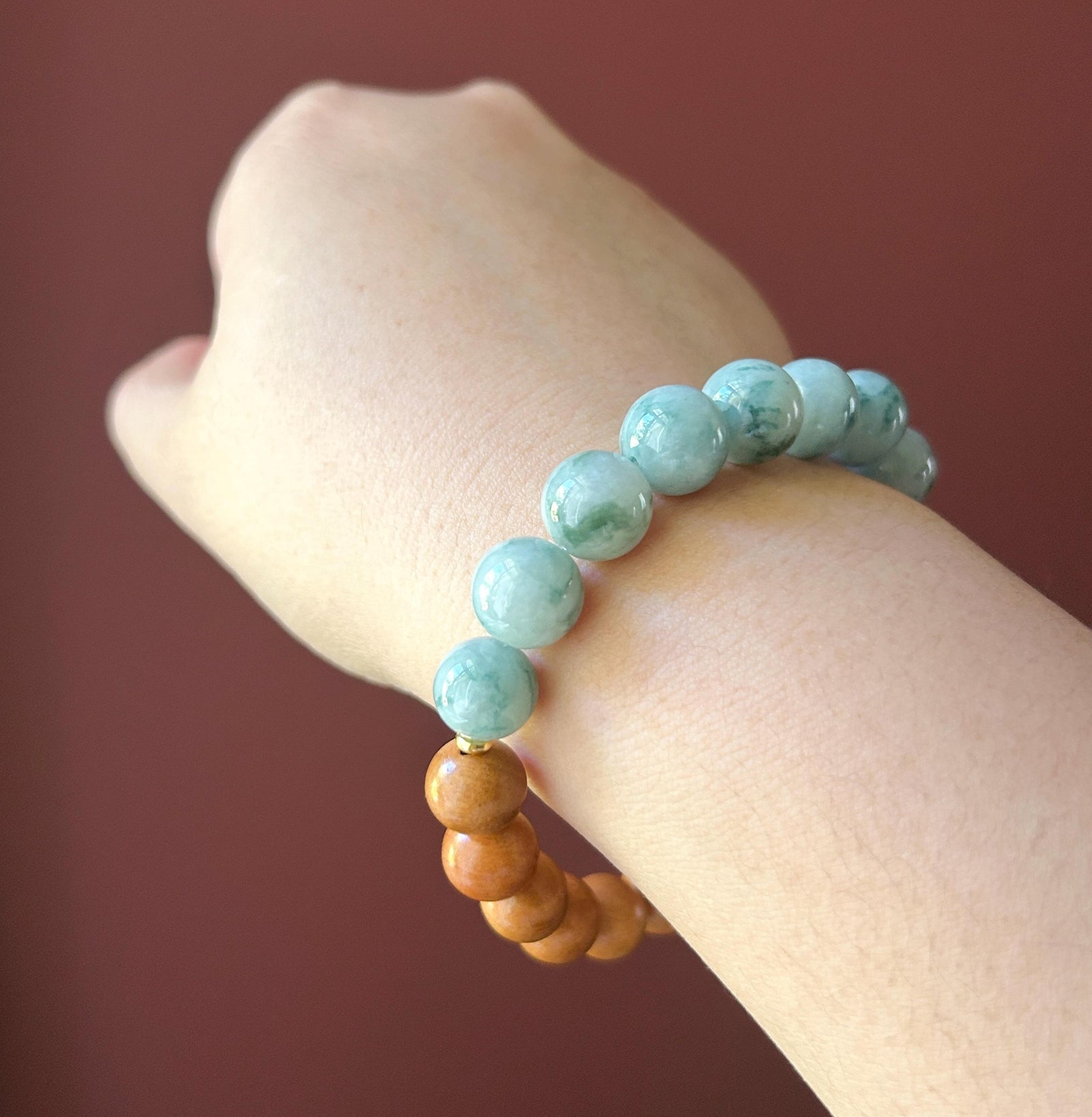 Natural Jadeite Beaded Bracelet Burmese Type A Untreated Fine Glutinous Zen Style Blue Floral Jade 11.5mm BIG Beads | Boxwood