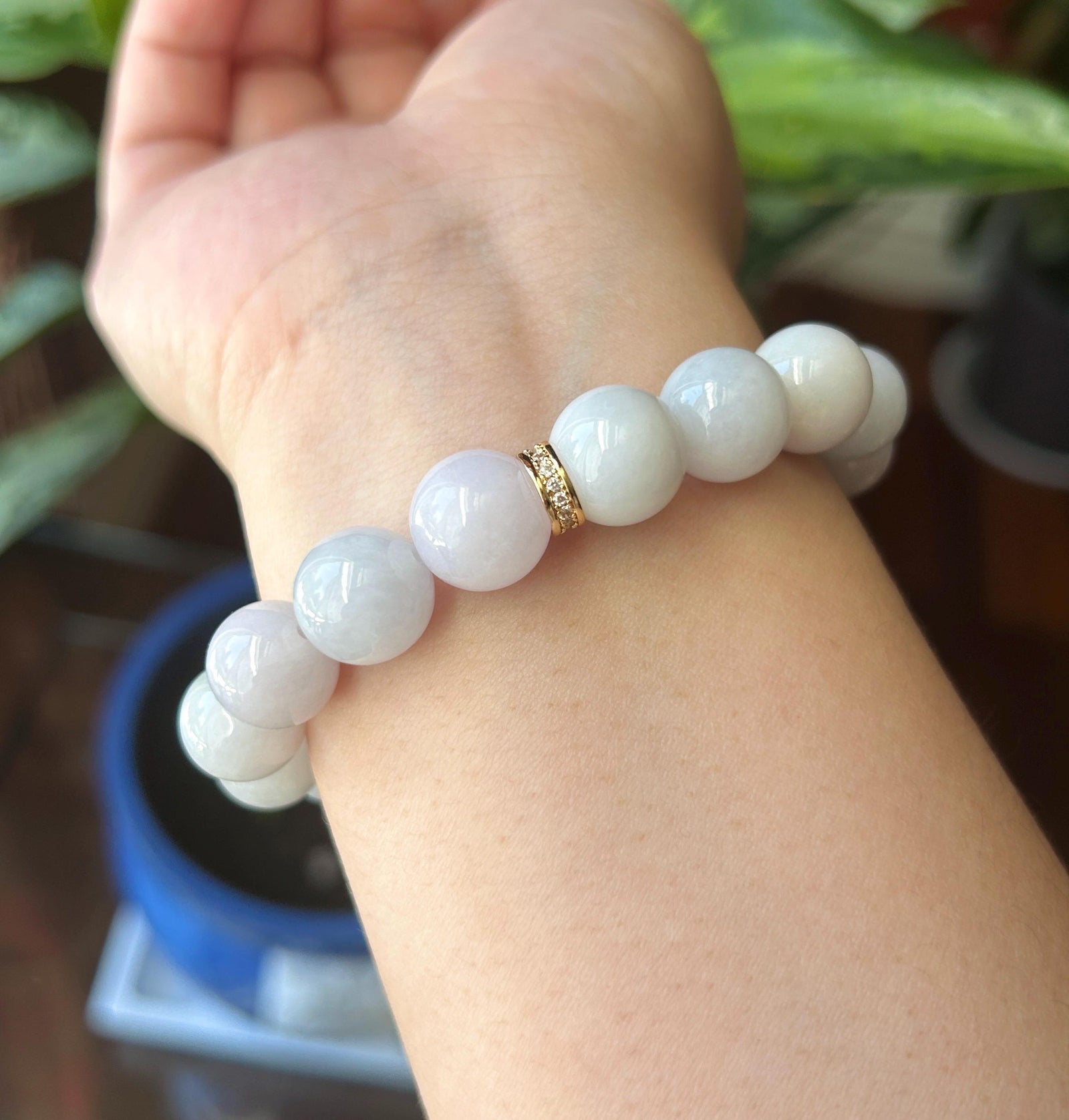 Natural Jadeite Beaded Bracelet Burmese Type A Untreated Fine Glutinous Macaron Pale Lavender Jade 12mm BIG Beads
