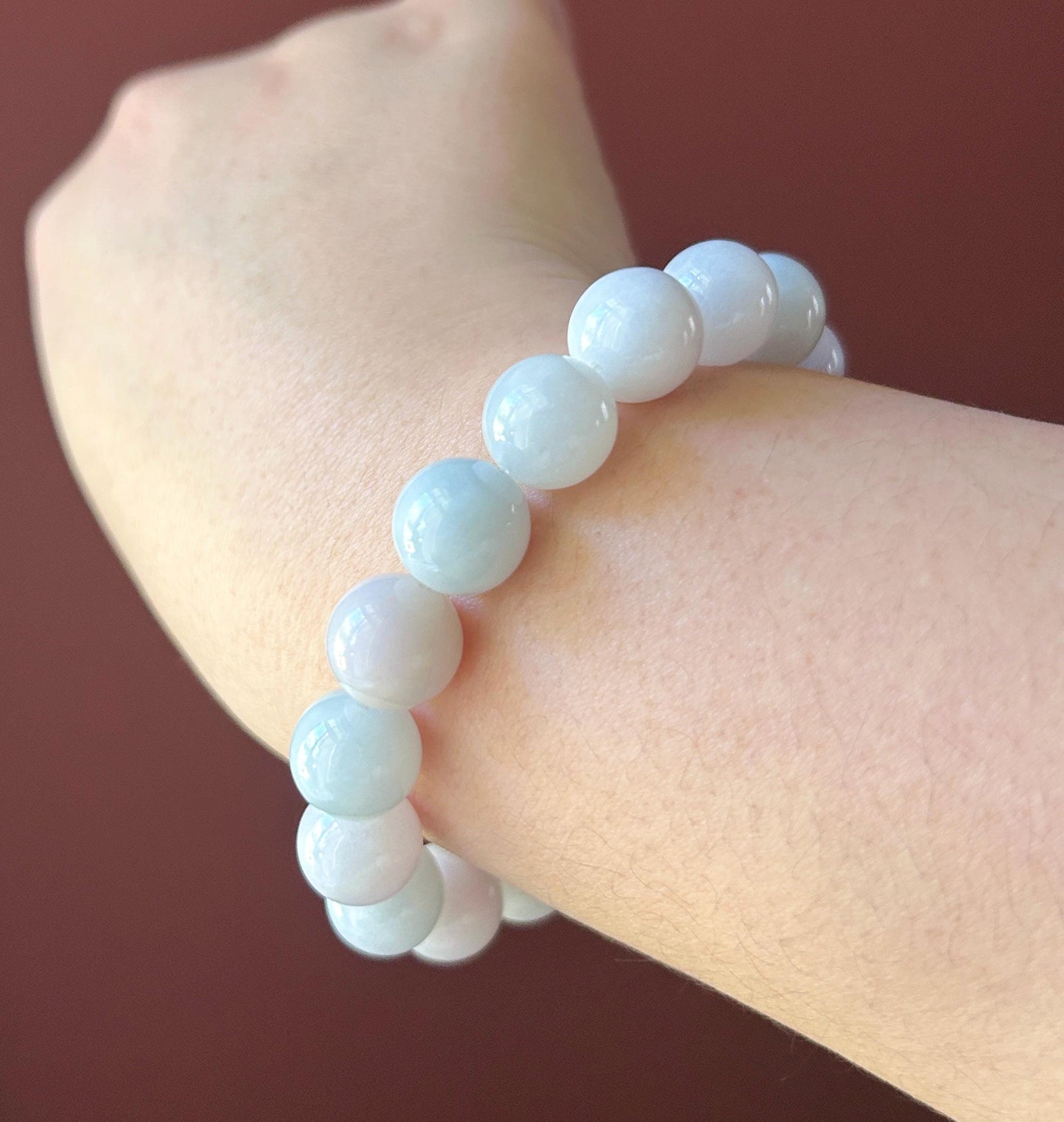 Natural Jadeite Beaded Bracelet Burmese Type A Untreated Fine Glutinous Macaron Pale Lavender Jade 12mm BIG Beads