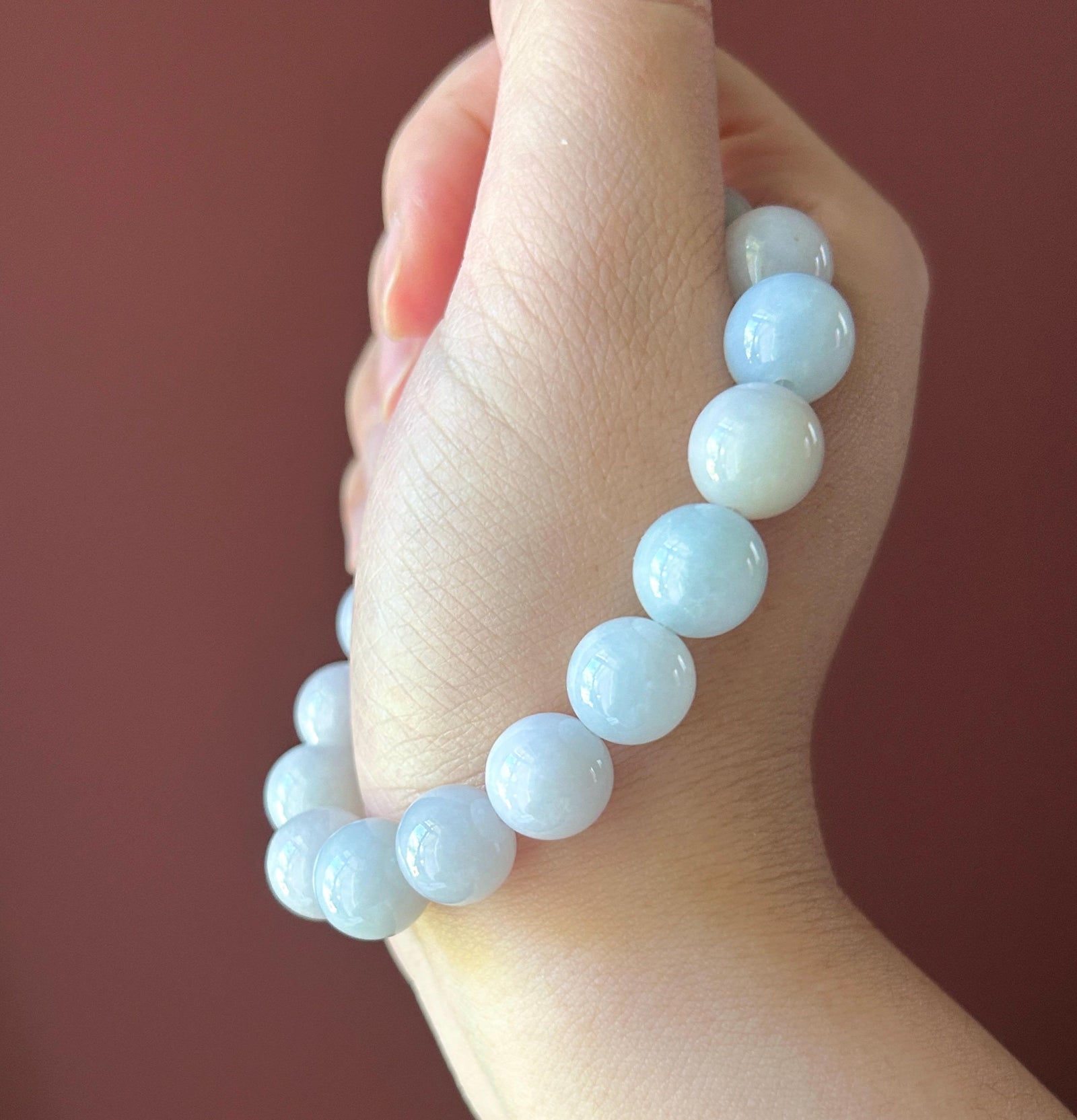 Natural Jadeite Beaded Bracelet Burmese Type A Untreated Fine Glutinous Macaron Pale Lavender Jade 12mm BIG Beads