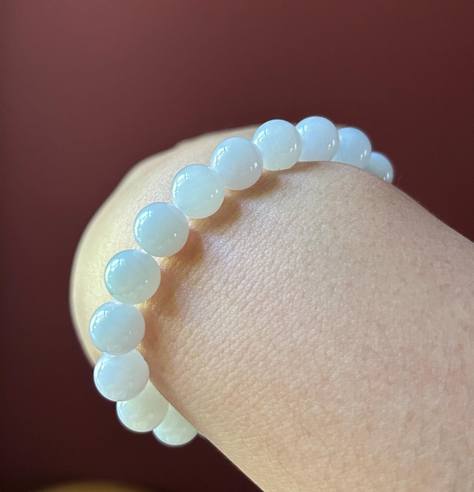 Natural Jadeite Beaded Bracelet Burmese Type A Translucent Fine Icy Misty Blue Lavender Cool Toned Jade 9.7mm Minimalist Jewelry