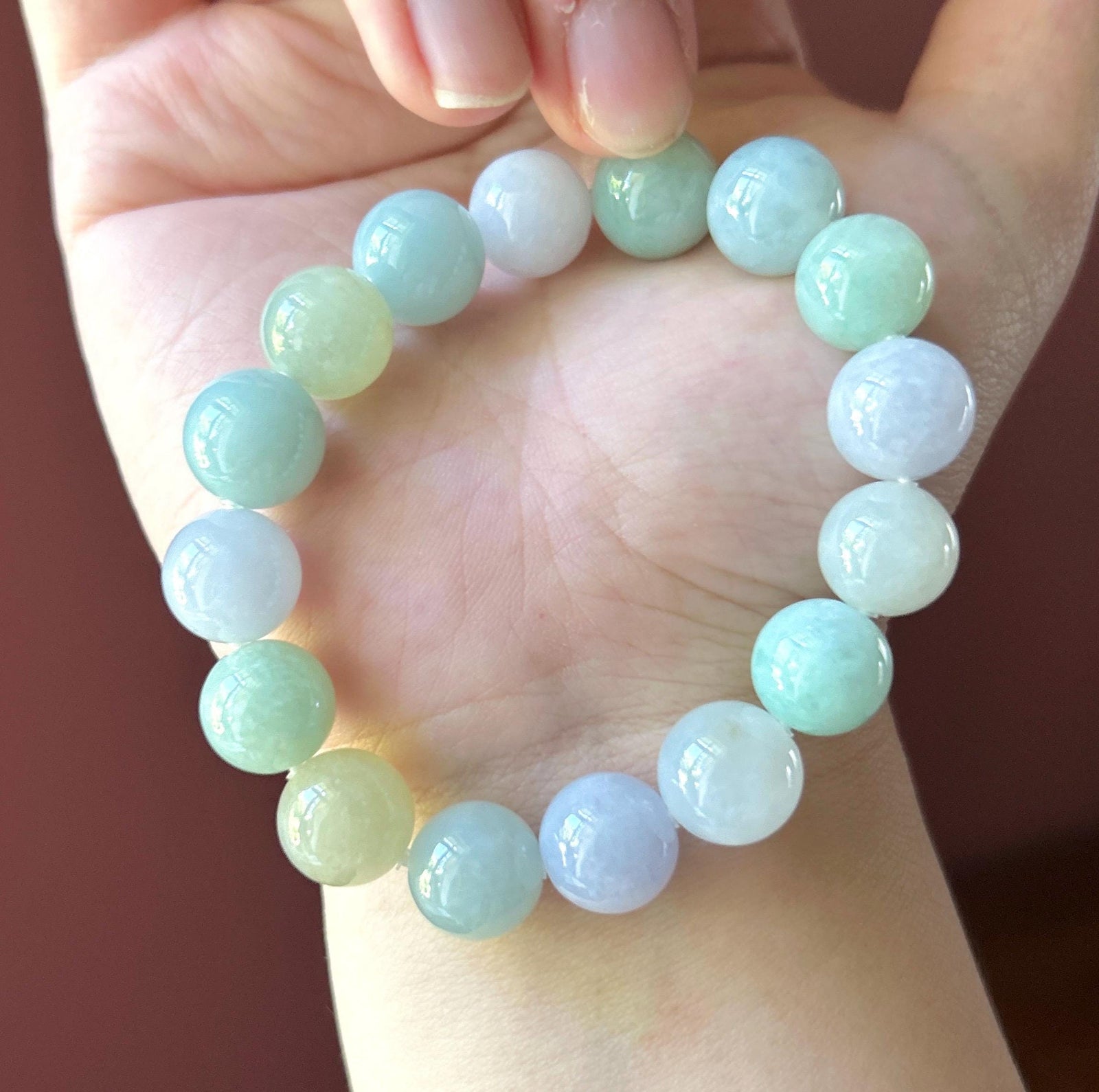 Natural Jadeite Beaded Bracelet Burmese Type A Untreated Translucent Fine Icy Macaron Multicolor Jade 11.5mm BIG Beads
