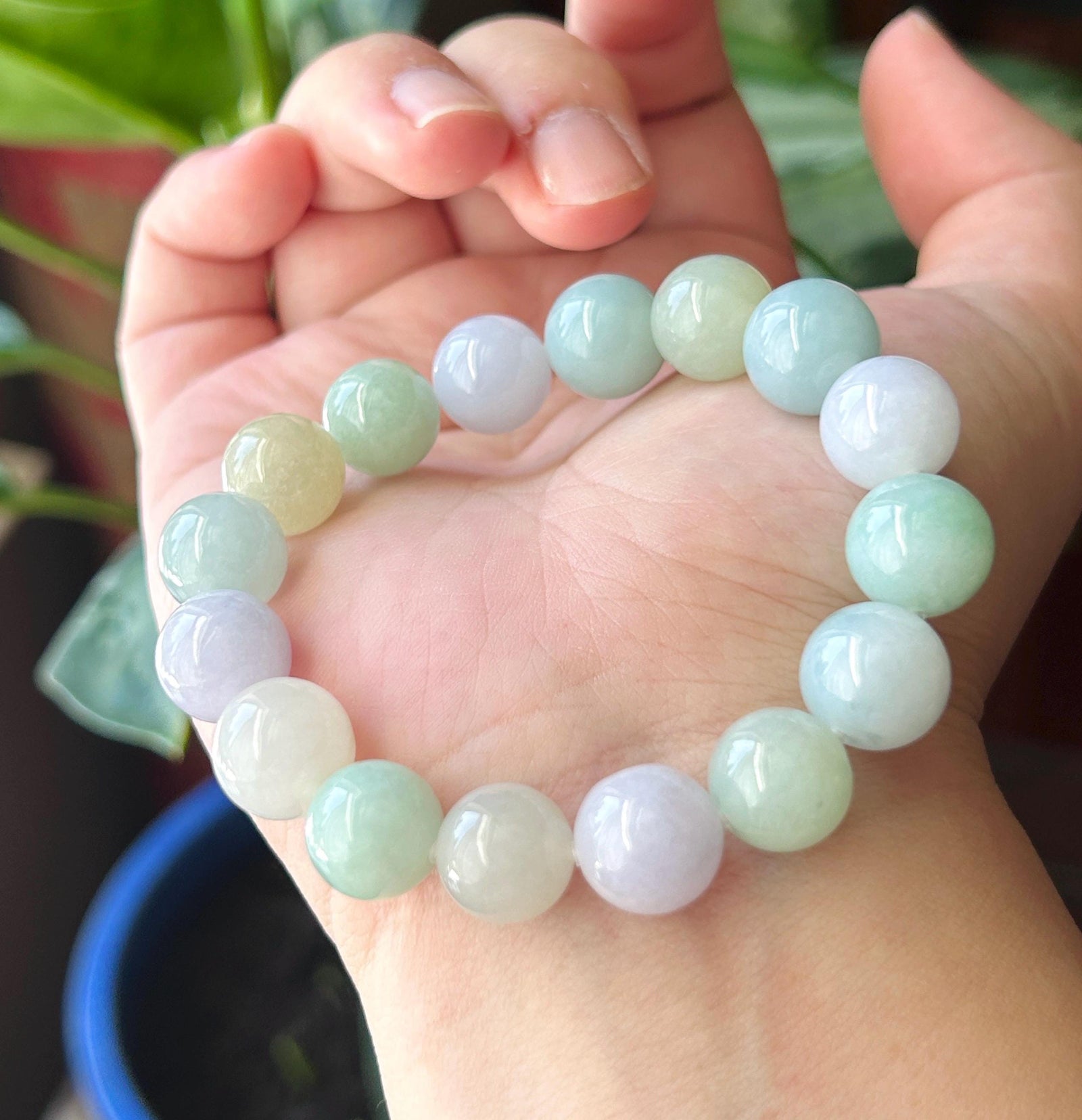 Natural Jadeite Beaded Bracelet Burmese Type A Untreated Translucent Fine Icy Macaron Multicolor Jade 11.5mm BIG Beads