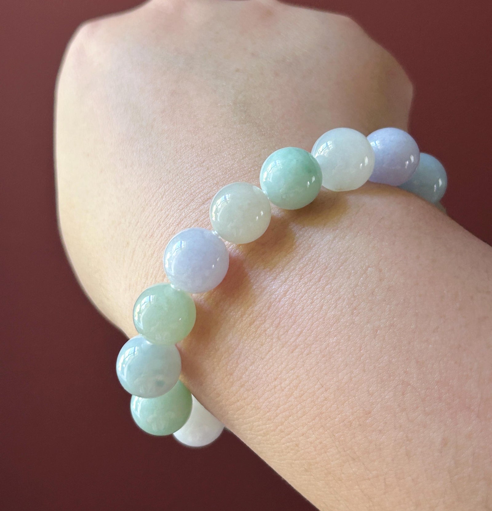 Natural Jadeite Beaded Bracelet Burmese Type A Untreated Translucent Fine Icy Macaron Multicolor Jade 11.5mm BIG Beads