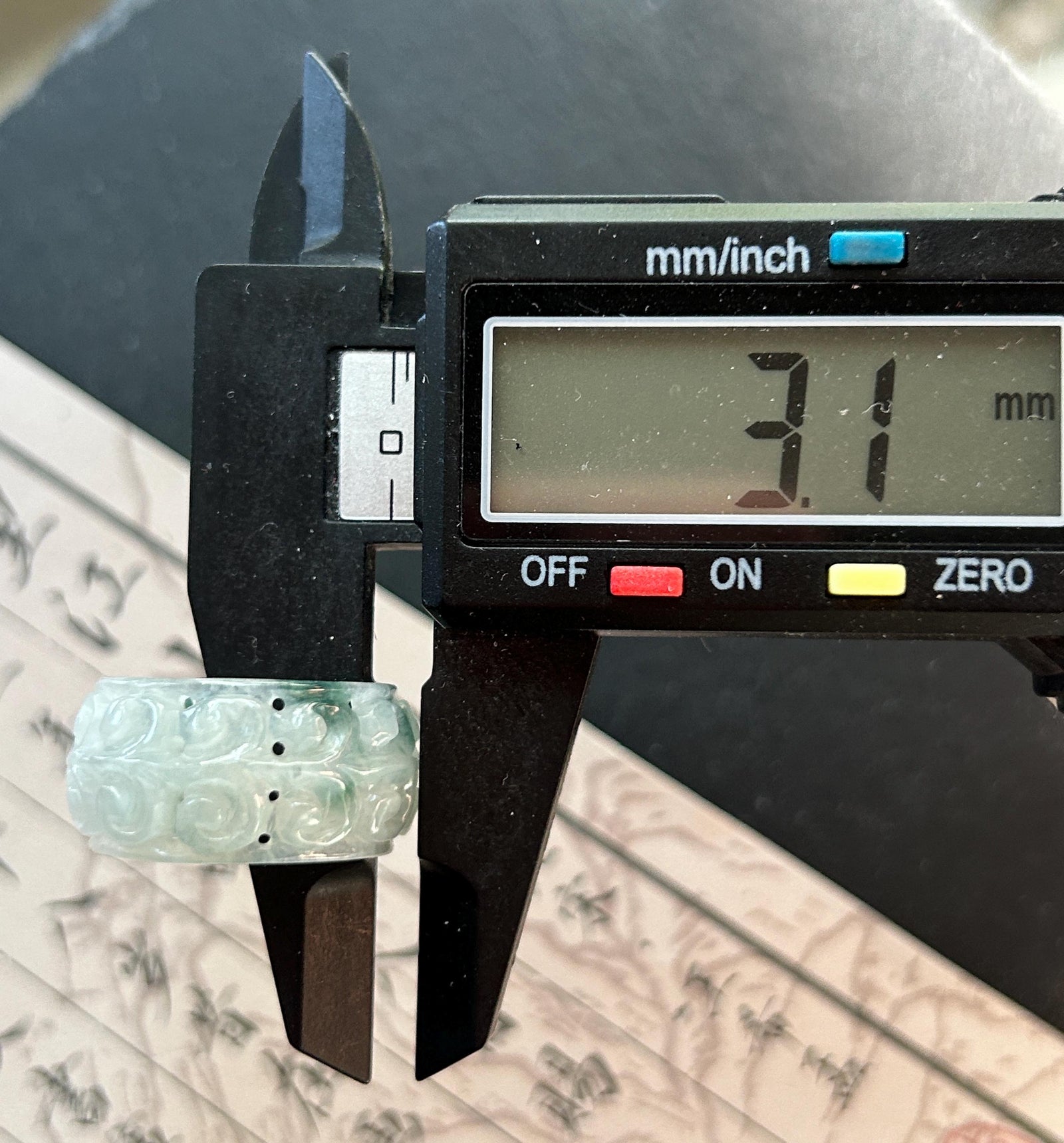 Certified Natural Jadeite Carved Auspicious Ring, Type A Burmese Icy Translucent Light Green & Bluish Green Floral Jade Wide Band, US 9
