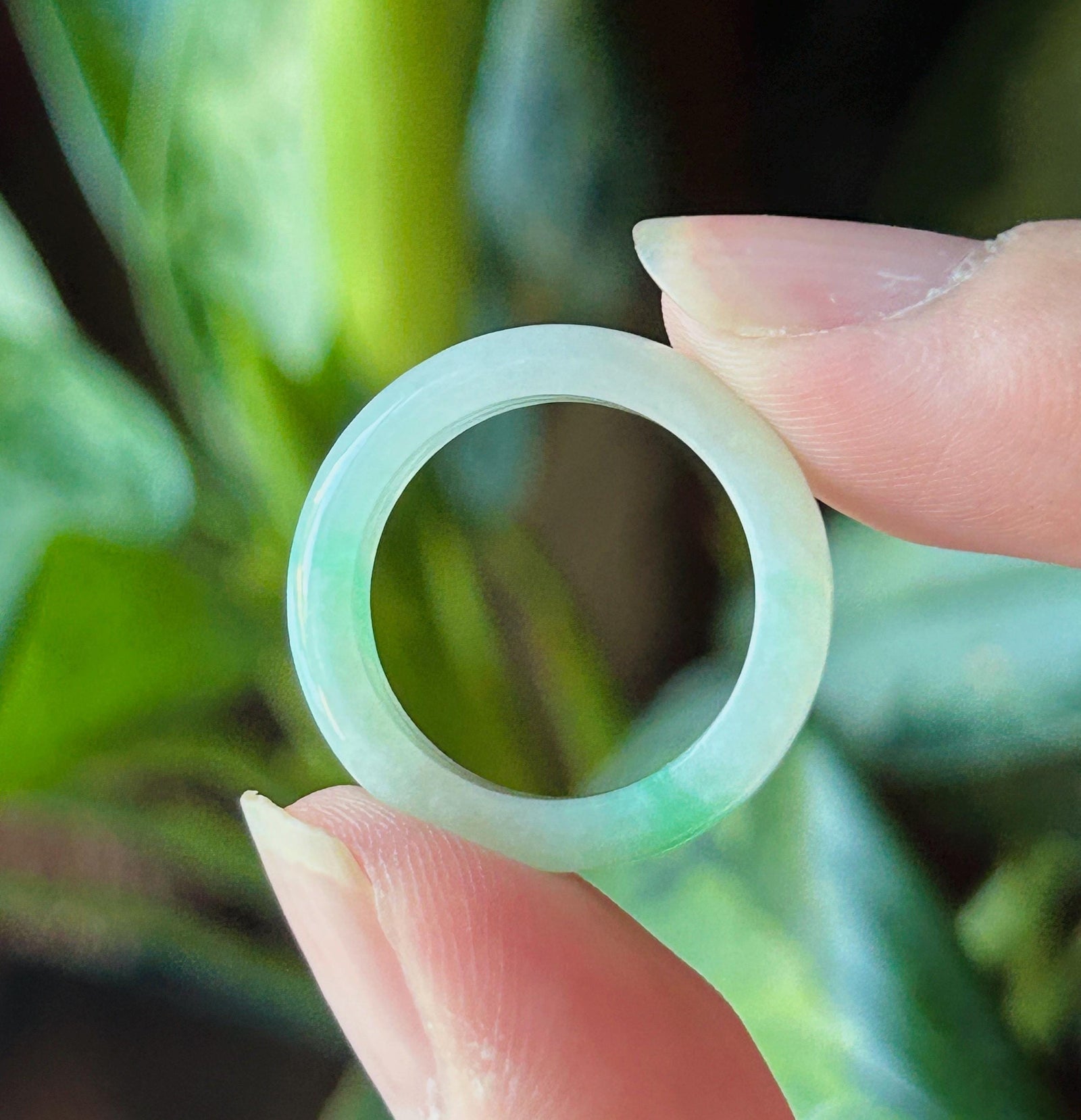 Certified Natural Jadeite Band Ring | Burmese Type A Fine Glutinous Icy White Based Bright Apple Green Jade US - 7, 17.2mm