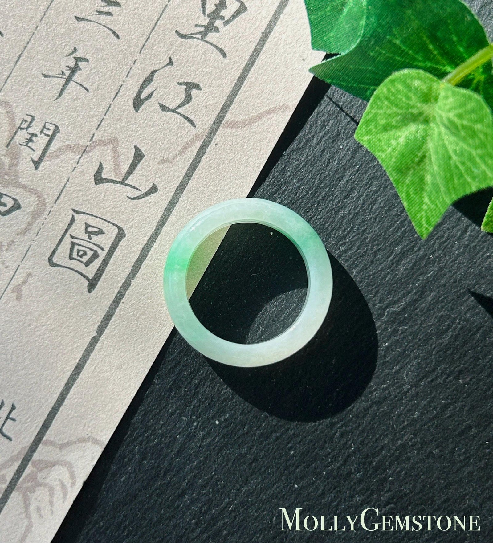 Certified Natural Jadeite Band Ring | Burmese Type A Fine Glutinous Icy White Based Bright Apple Green Jade US - 7, 17.2mm