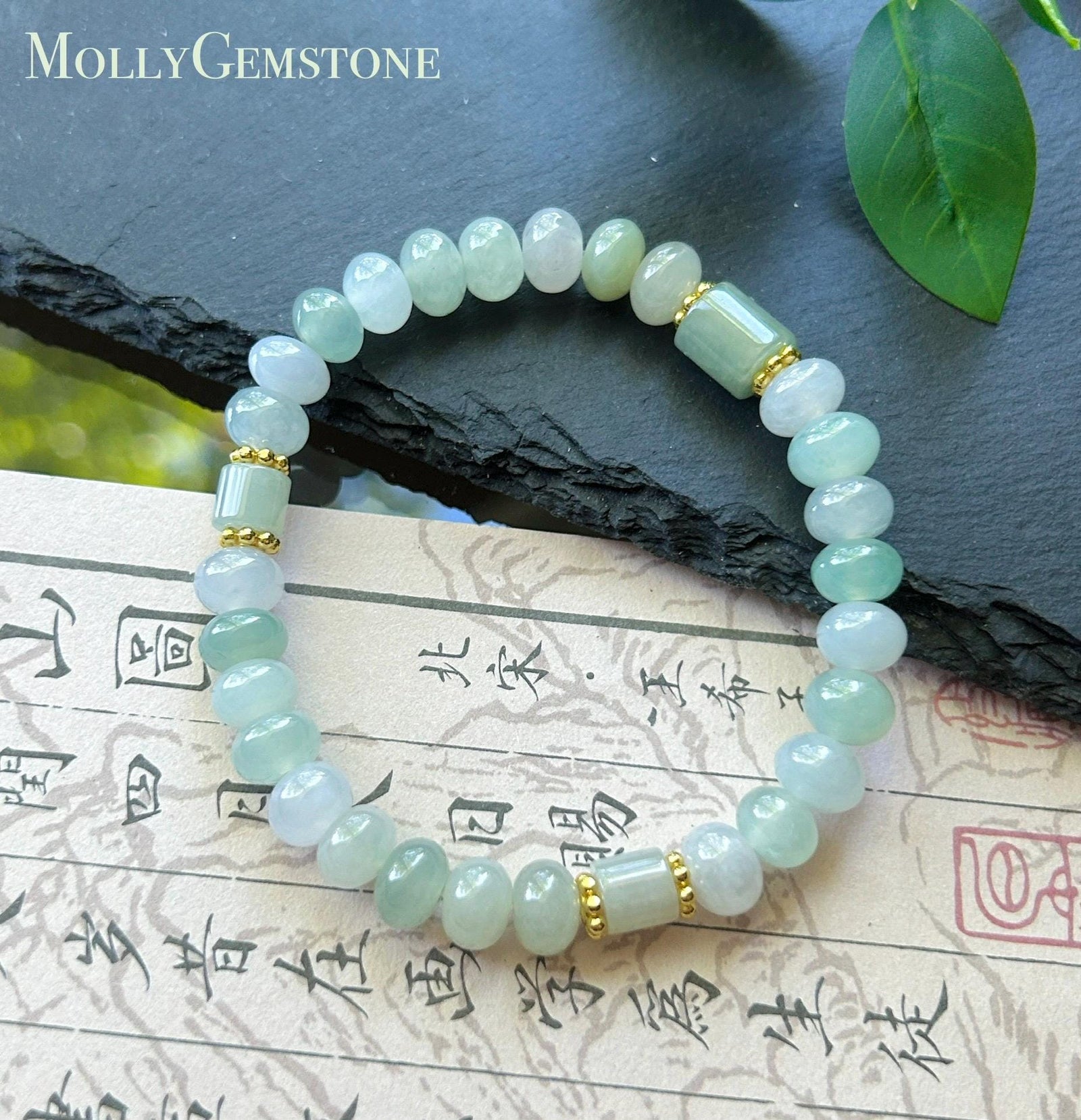 Natural Jadeite Beaded Bracelet – Burmese Type A Icy Translucent Fresh Multicolor Jade with Lulutong Focal, 8.5mm