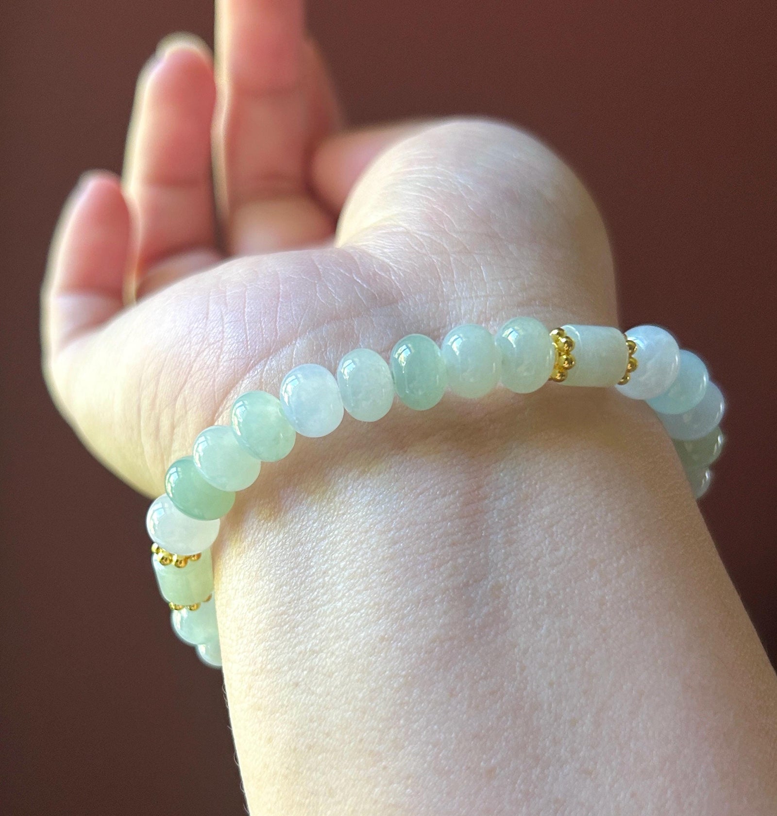 Natural Jadeite Beaded Bracelet – Burmese Type A Icy Translucent Fresh Multicolor Jade with Lulutong Focal, 8.5mm