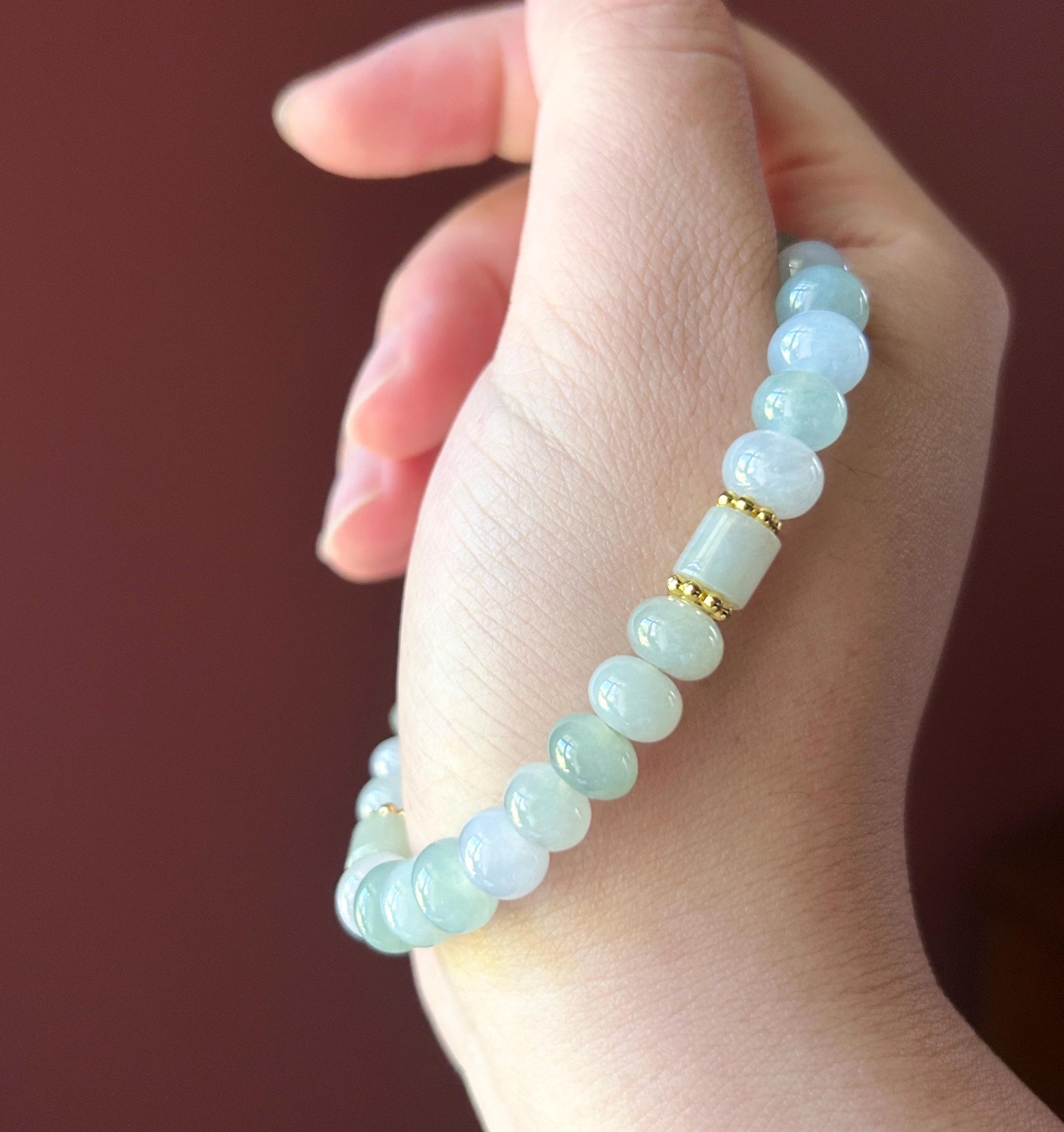 Natural Jadeite Beaded Bracelet – Burmese Type A Icy Translucent Fresh Multicolor Jade with Lulutong Focal, 8.5mm