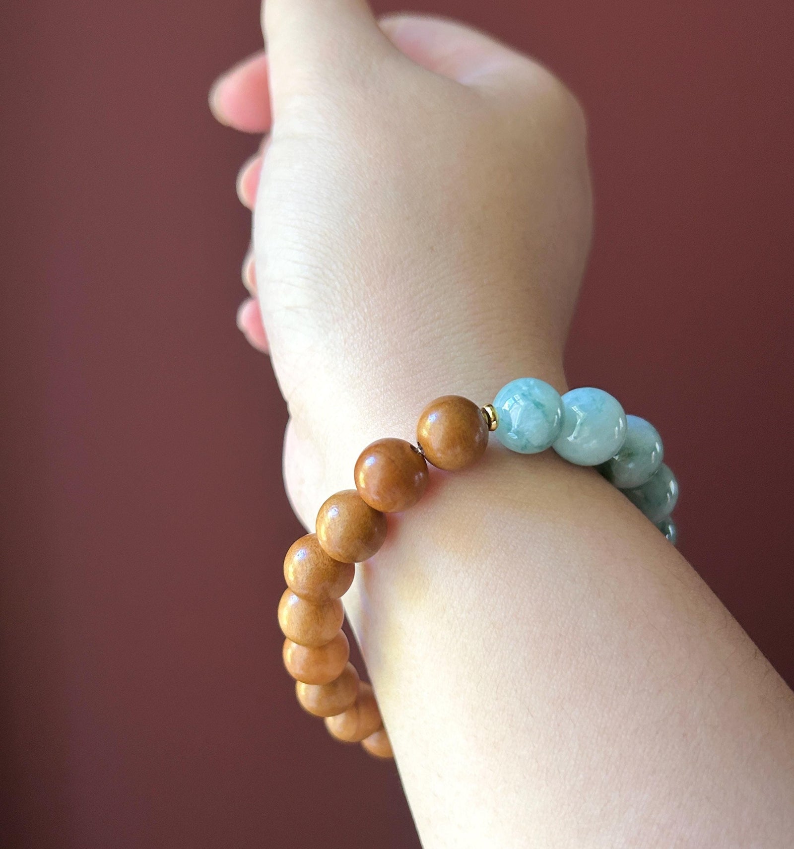 Natural Jadeite Beaded Bracelet Burmese Type A Untreated Fine Glutinous Zen Style Blue Floral Jade 11.5mm BIG Beads | Boxwood