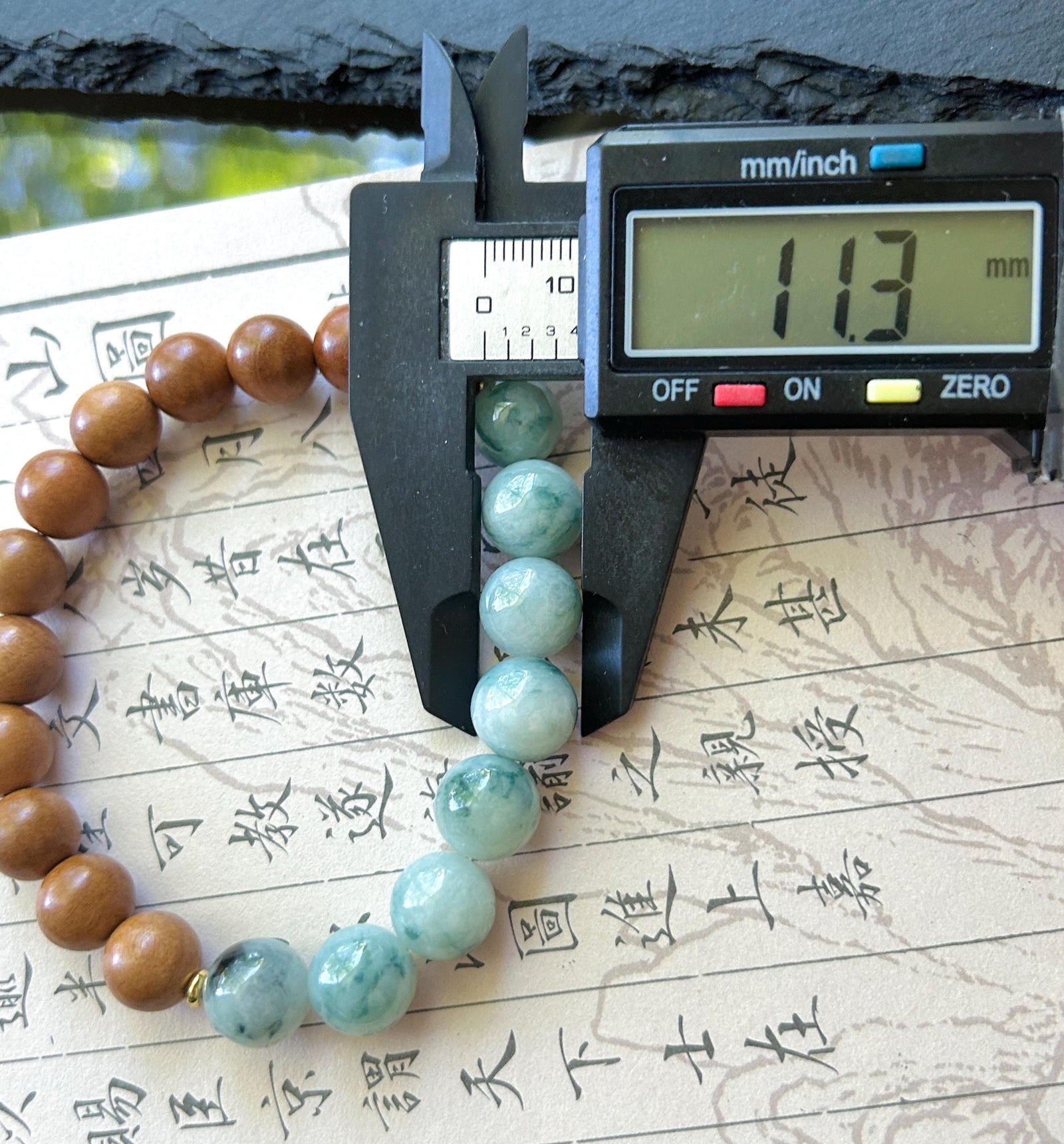 Natural Jadeite Beaded Bracelet Burmese Type A Untreated Fine Glutinous Zen Style Blue Floral Jade 11.5mm BIG Beads | Boxwood