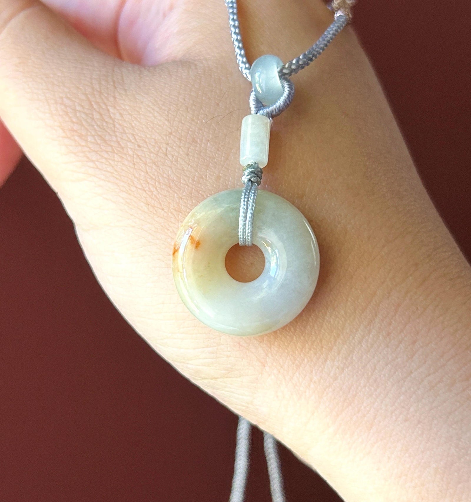 Natural Jadeite Donut Pendant Necklace Burmese Type A Fine Glutinous Icy Red Floral Jade Peace Buckle