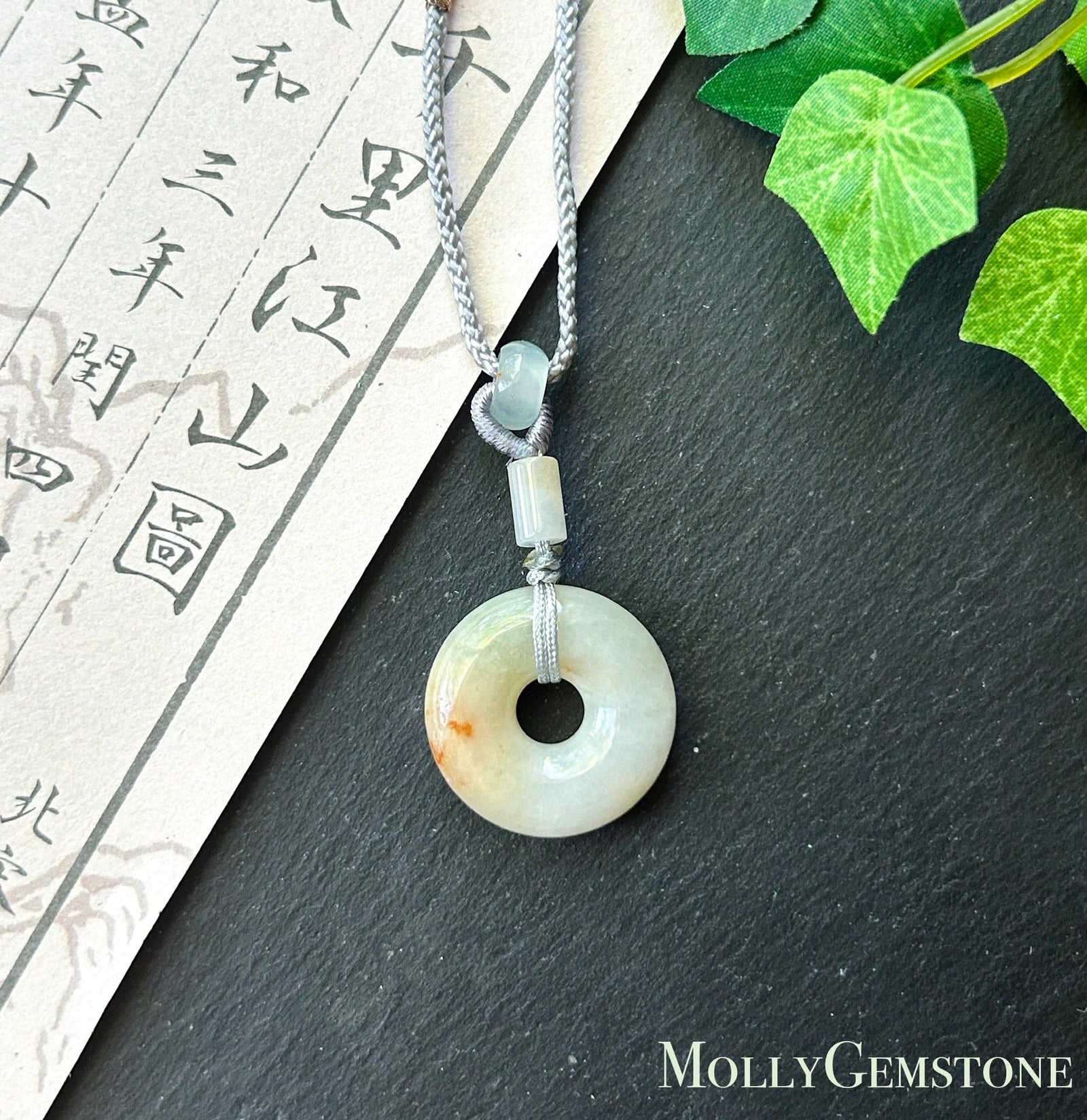 Natural Jadeite Donut Pendant Necklace Burmese Type A Fine Glutinous Icy Red Floral Jade Peace Buckle