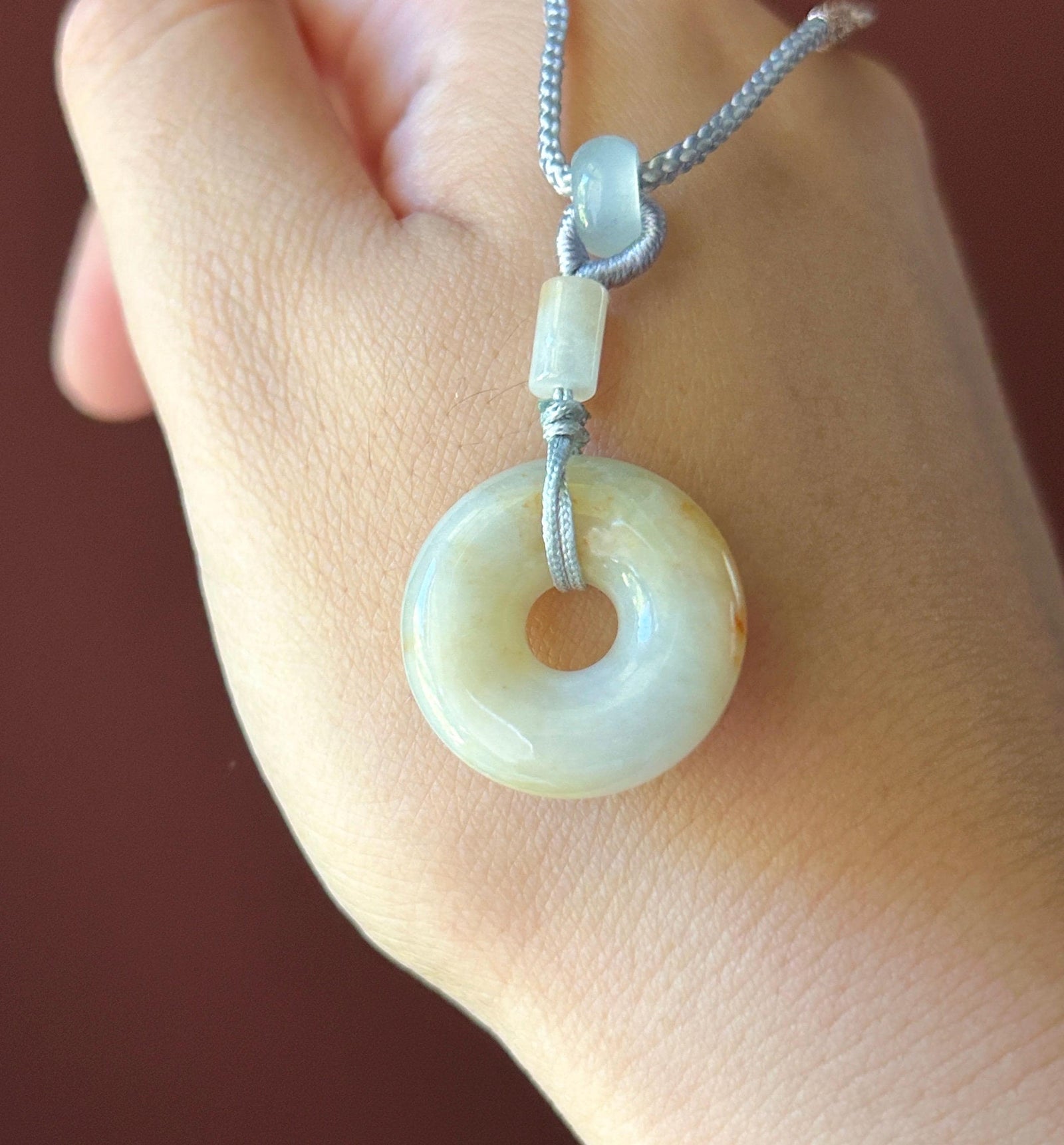 Natural Jadeite Donut Pendant Necklace Burmese Type A Fine Glutinous Icy Red Floral Jade Peace Buckle