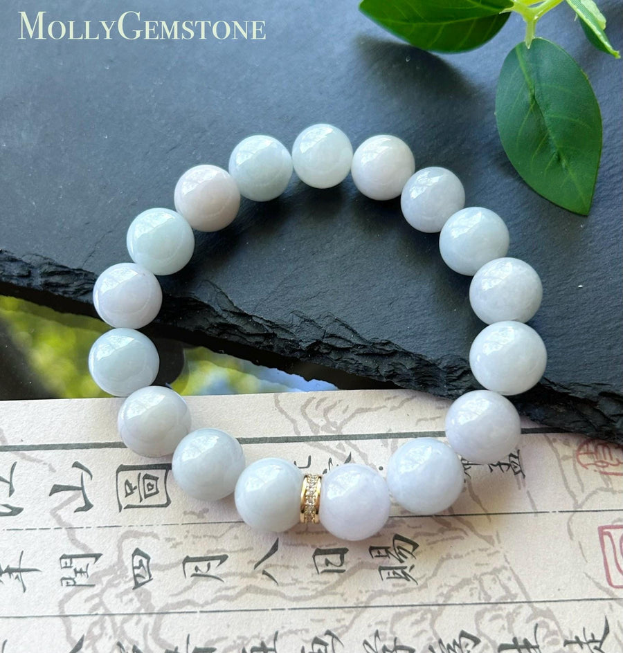 Natural Jadeite Beaded Bracelet Burmese Type A Untreated Fine Glutinous Macaron Pale Lavender Jade 12mm BIG Beads