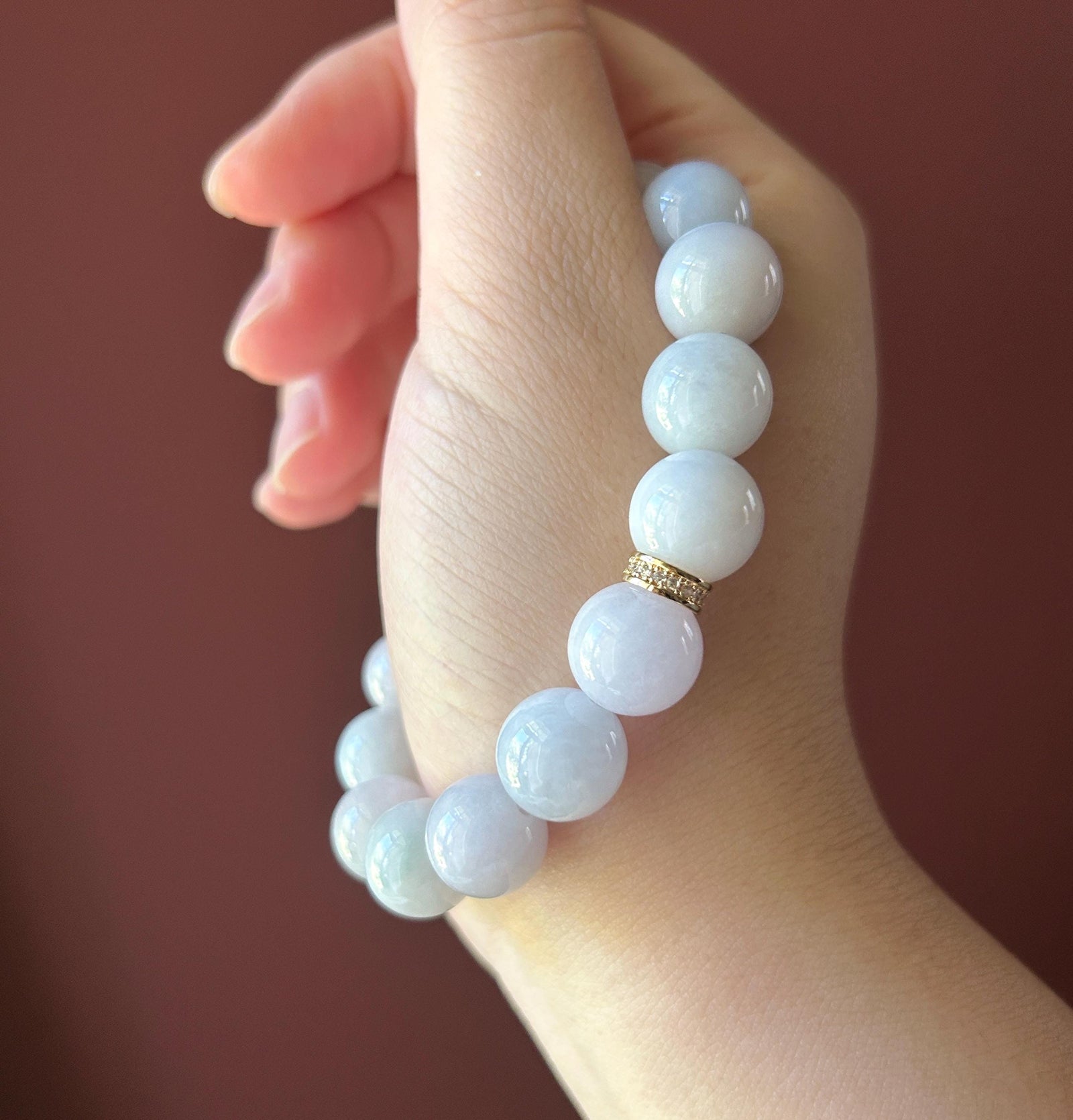 Natural Jadeite Beaded Bracelet Burmese Type A Untreated Fine Glutinous Macaron Pale Lavender Jade 12mm BIG Beads
