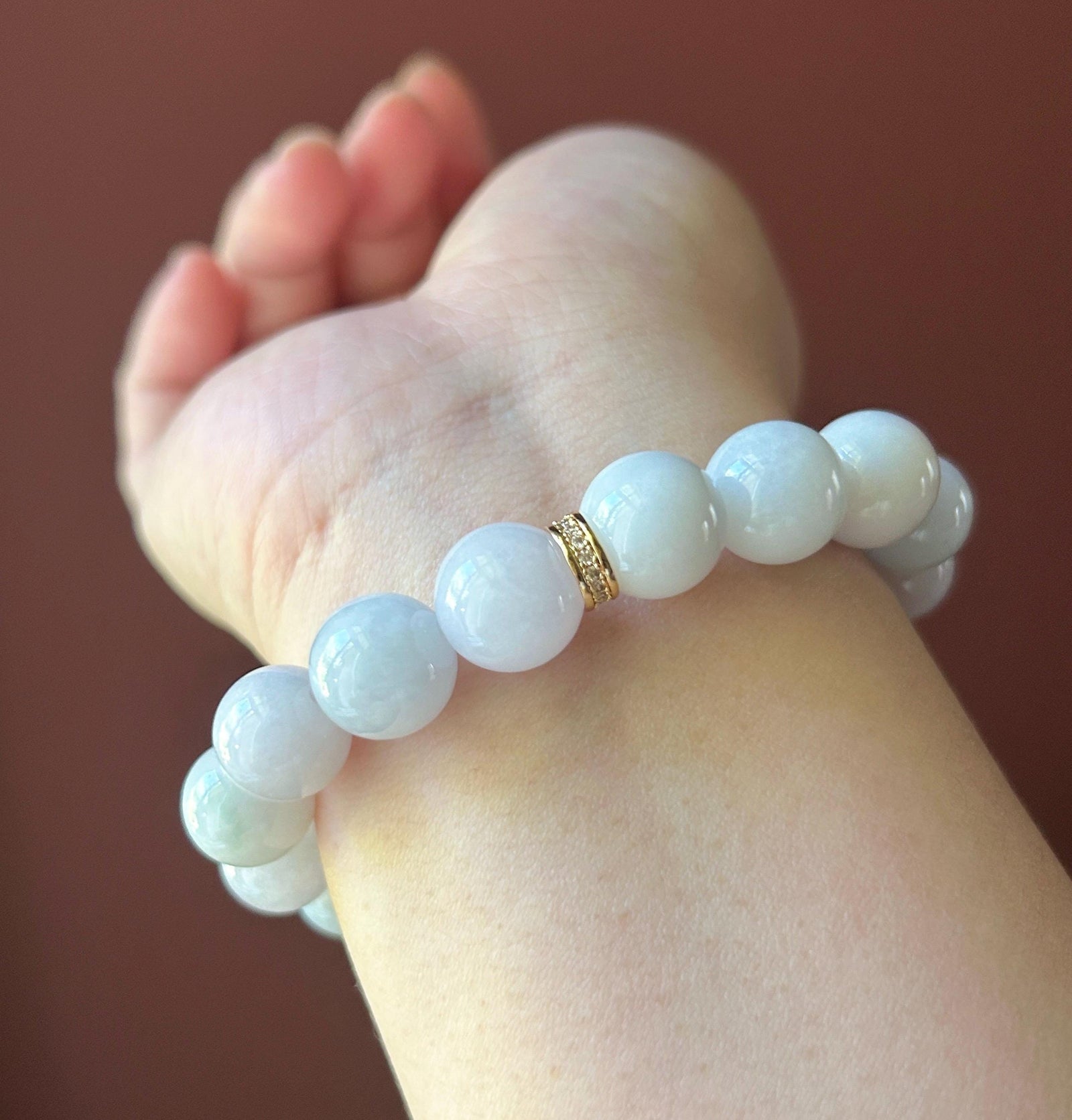 Natural Jadeite Beaded Bracelet Burmese Type A Untreated Fine Glutinous Macaron Pale Lavender Jade 12mm BIG Beads