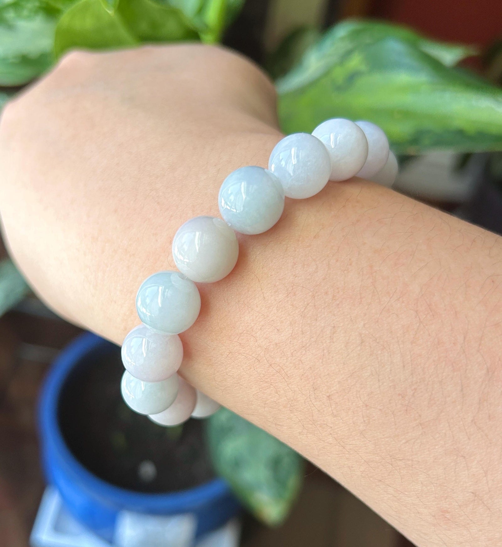 Natural Jadeite Beaded Bracelet Burmese Type A Untreated Fine Glutinous Macaron Pale Lavender Jade 12mm BIG Beads