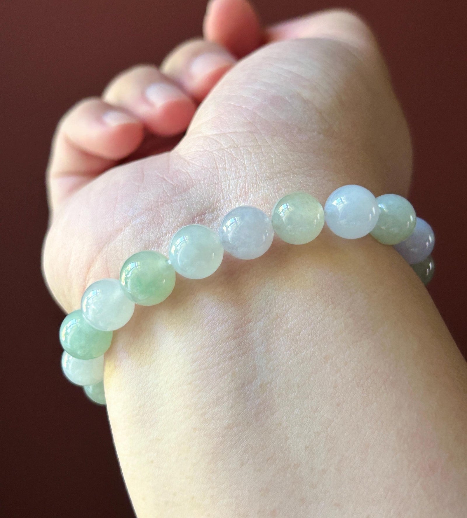 Natural Jadeite Beaded Bracelet Burmese Type A Highly Translucent Fine Icy Macaron Pale Icy Green & Lavender Jade 9mm