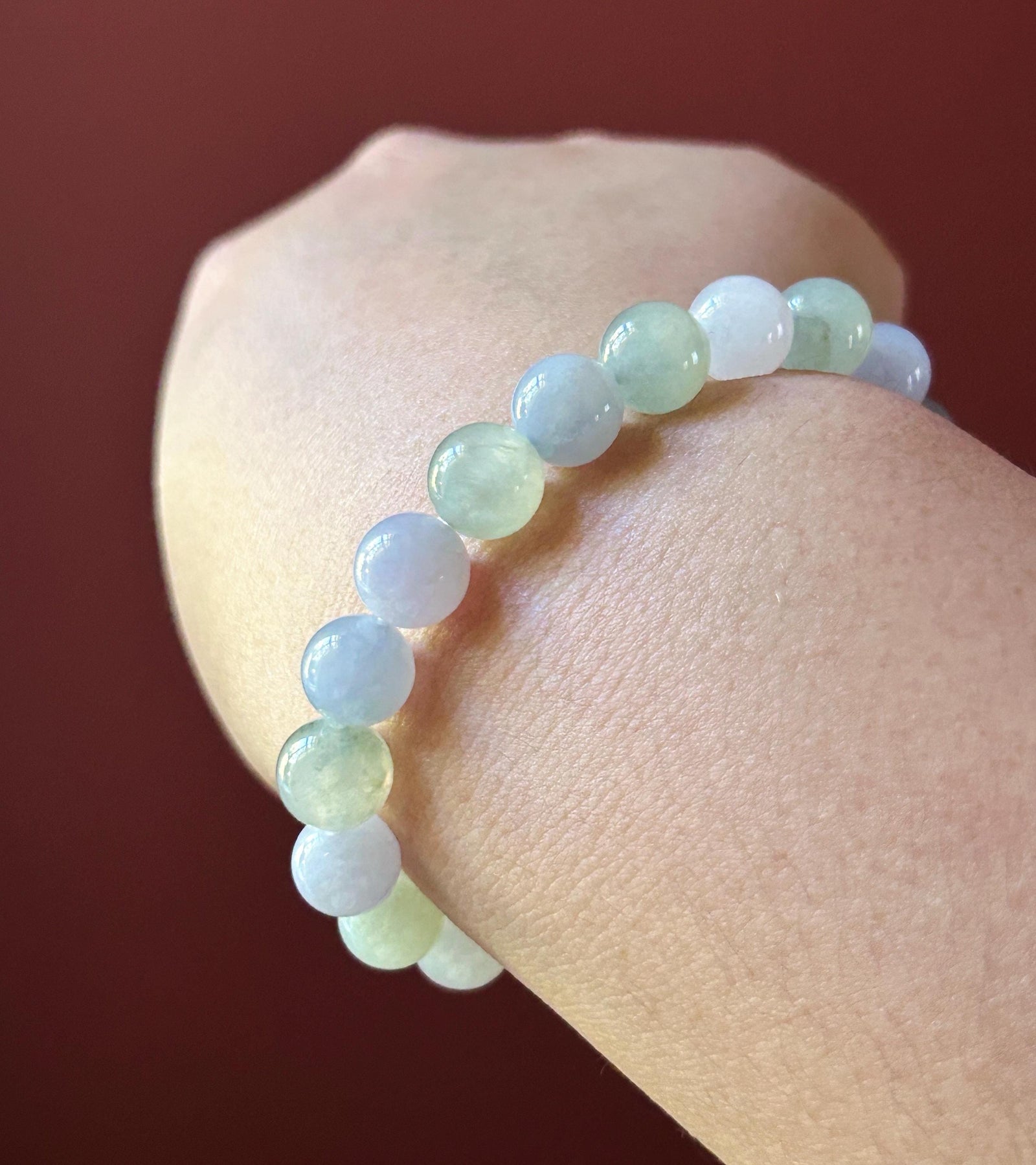 Natural Jadeite Beaded Bracelet Burmese Type A Highly Translucent Fine Icy Macaron Pale Icy Green & Lavender Jade 9mm