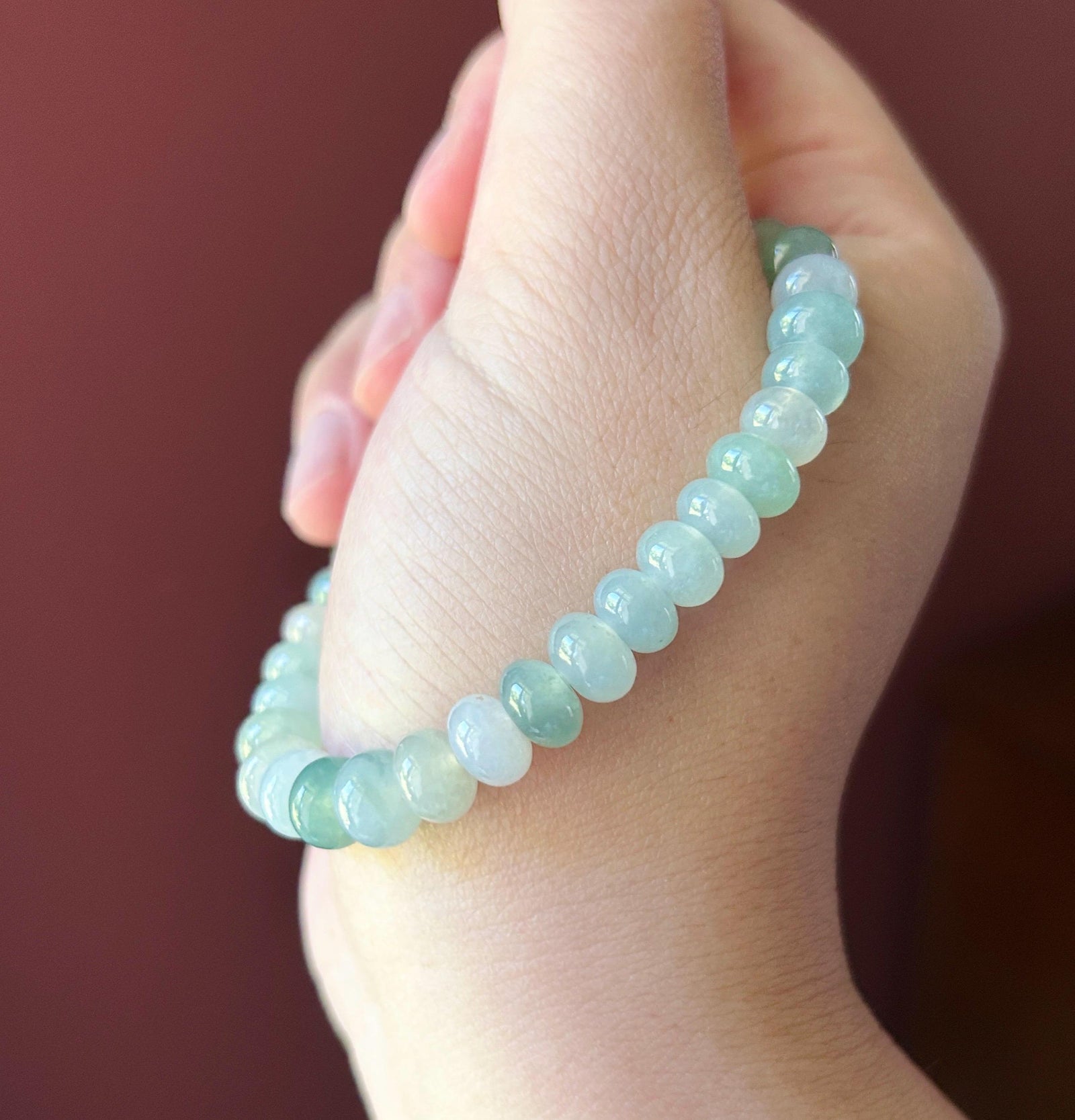 Natural Jadeite Beaded Bracelet Burmese Type A Highly Translucent Fine Icy Macaron Pale Icy Green Jade 8mm Minimalist Jewelry