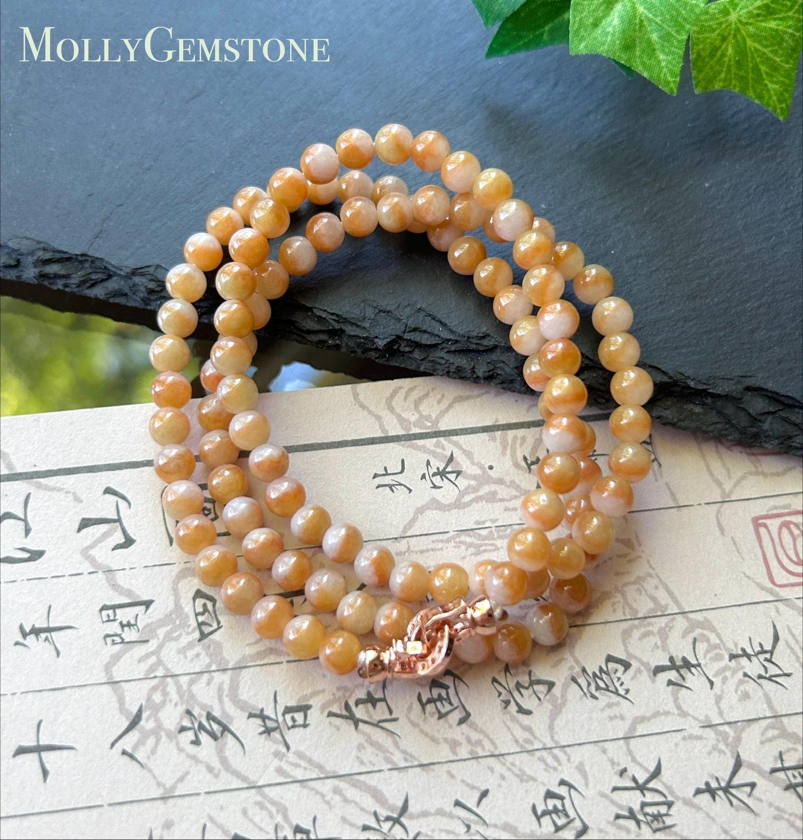 Certified Natural Jadeite Beaded Stacked Bracelet/Necklace Jewelry Burmese Type A Icy YuanYang Orange Jade 5.3mm