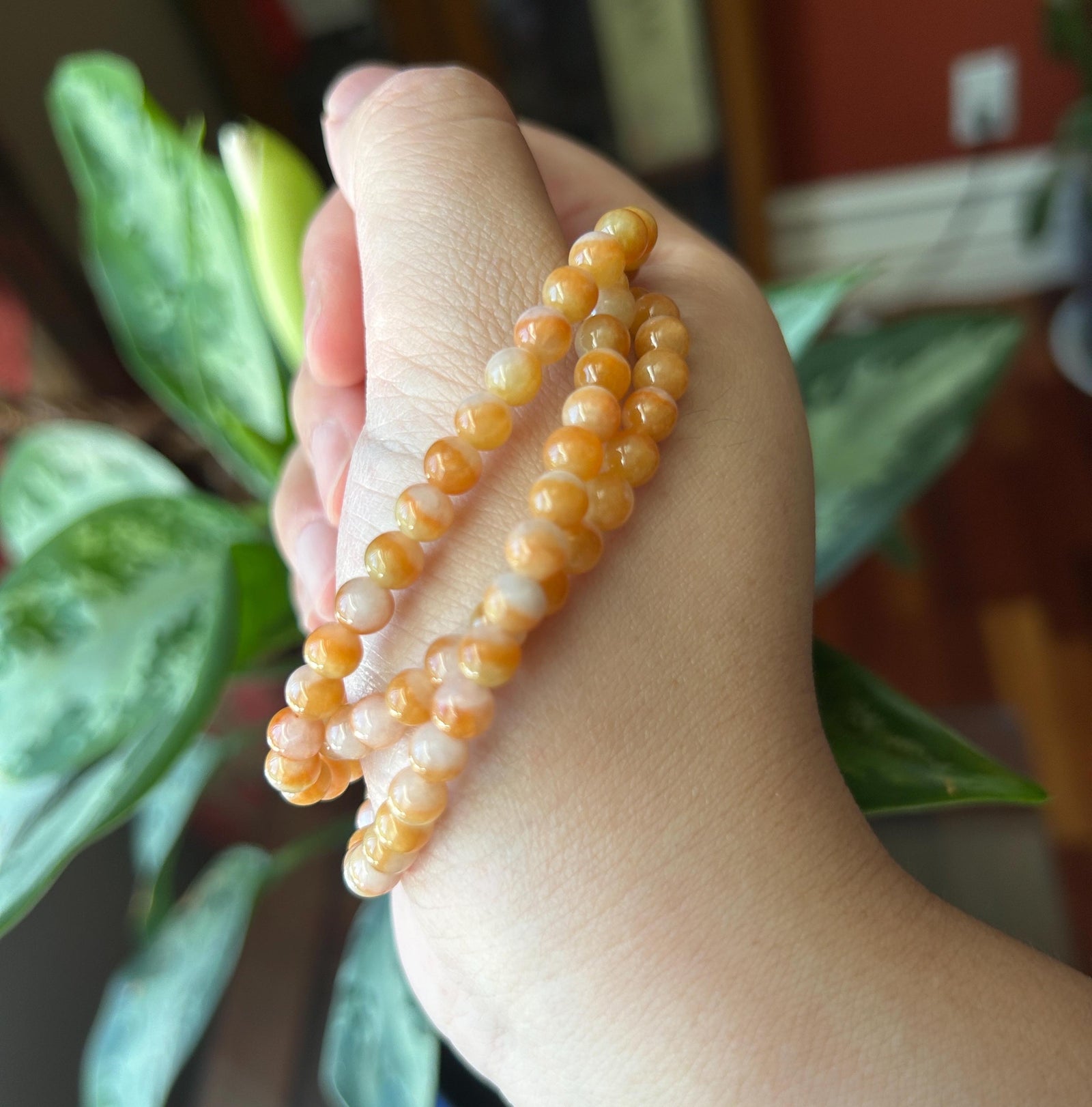 Certified Natural Jadeite Beaded Stacked Bracelet/Necklace Jewelry Burmese Type A Icy YuanYang Orange Jade 5.3mm