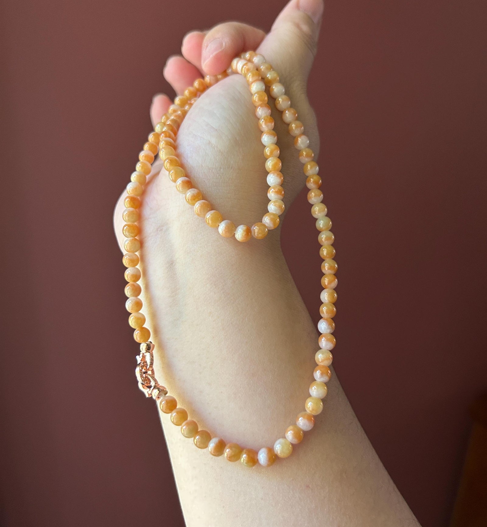 Certified Natural Jadeite Beaded Stacked Bracelet/Necklace Jewelry Burmese Type A Icy YuanYang Orange Jade 5.3mm