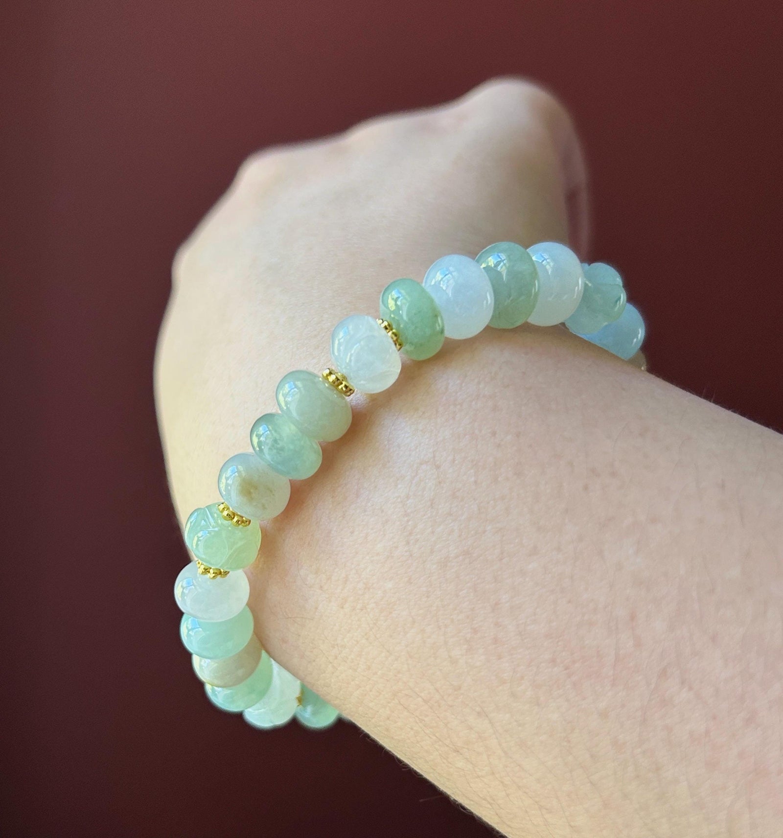 Natural Jadeite Beaded Bracelet Burmese Type A Highly Translucent Icy Macaron Multicolor Jade 9.5mm Minimalist Jewelry